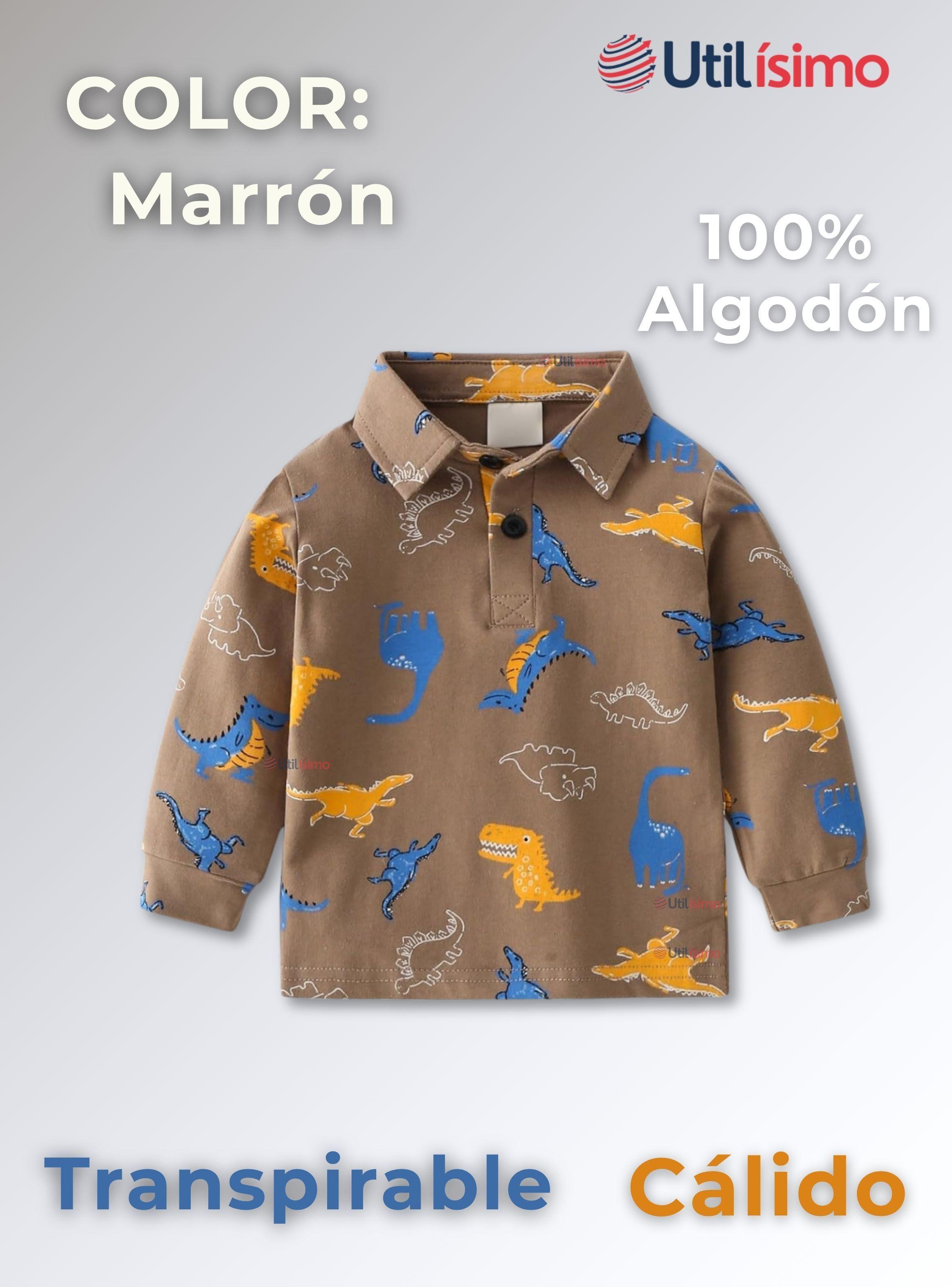 Polera Piqué Manga Larga Niño Estampado Dinosaurios Marrón-1