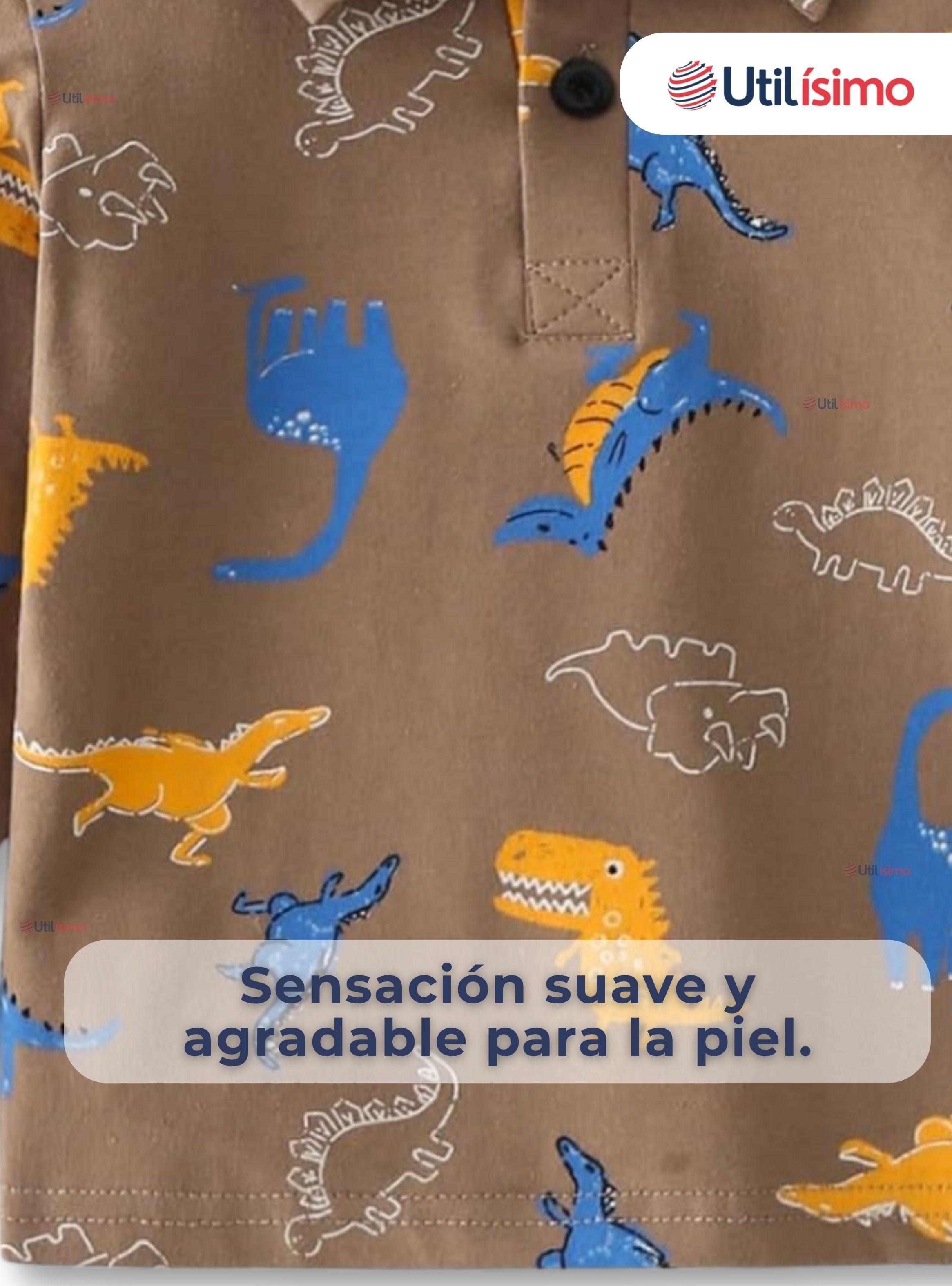 Polera Piqué Manga Larga Niño Estampado Dinosaurios Marrón-4