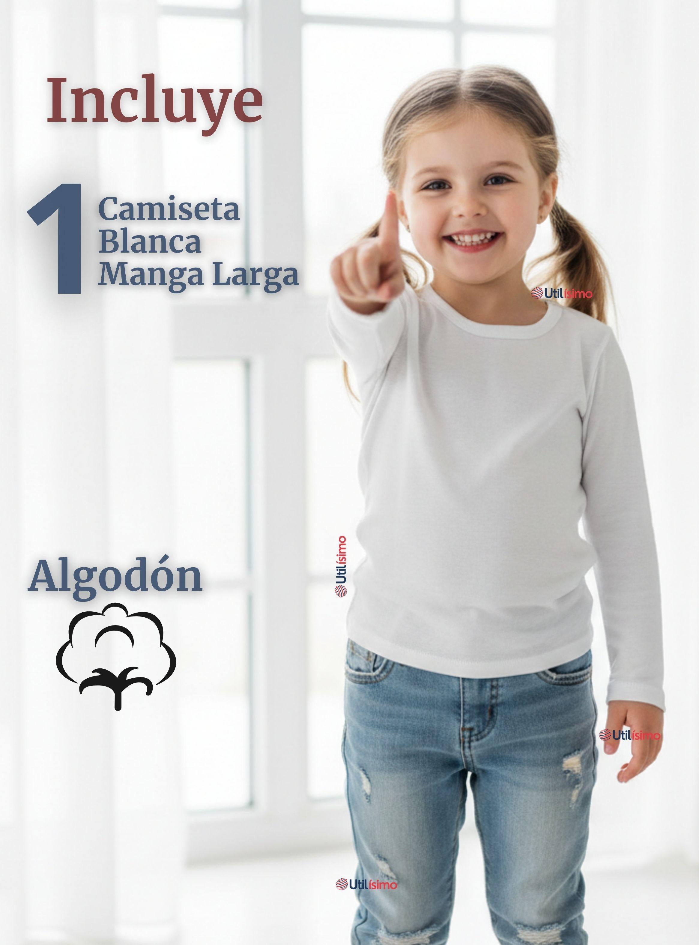 Camiseta Algodón Manga Larga Polera Primera Capa Color Blanco Niñas-2