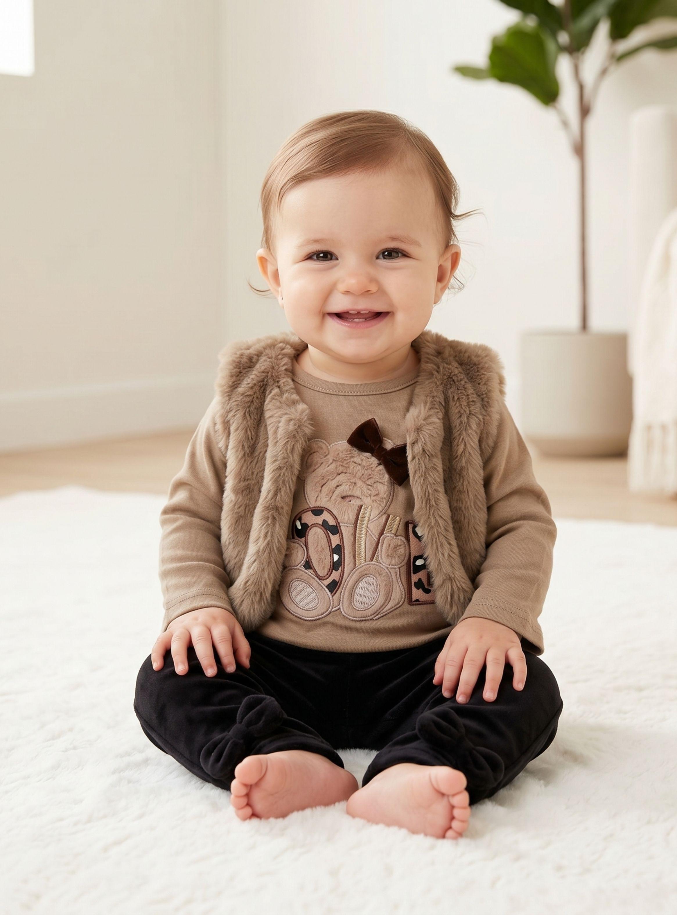 Conjunto Buzo Polera Chaleco de 3 Piezas Tedmimak Beautiful Bear Bebé Niña-1