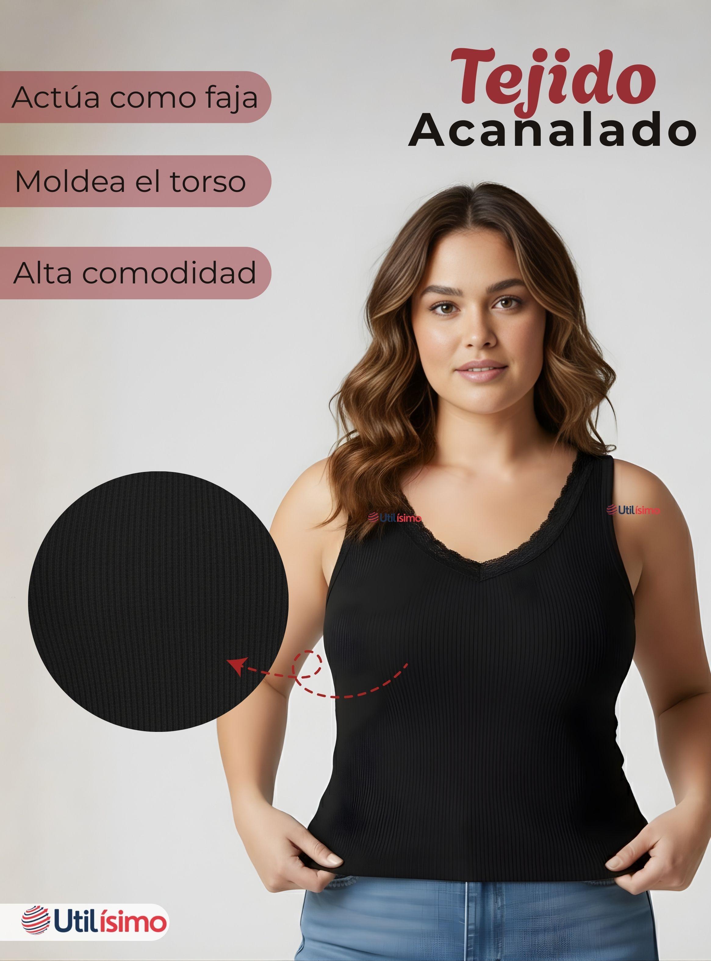 Pack 3 Camiseta Polera Sin Mangas Tela Acanalada de Algodón Cuello V Mujer Colores Surtidos-4