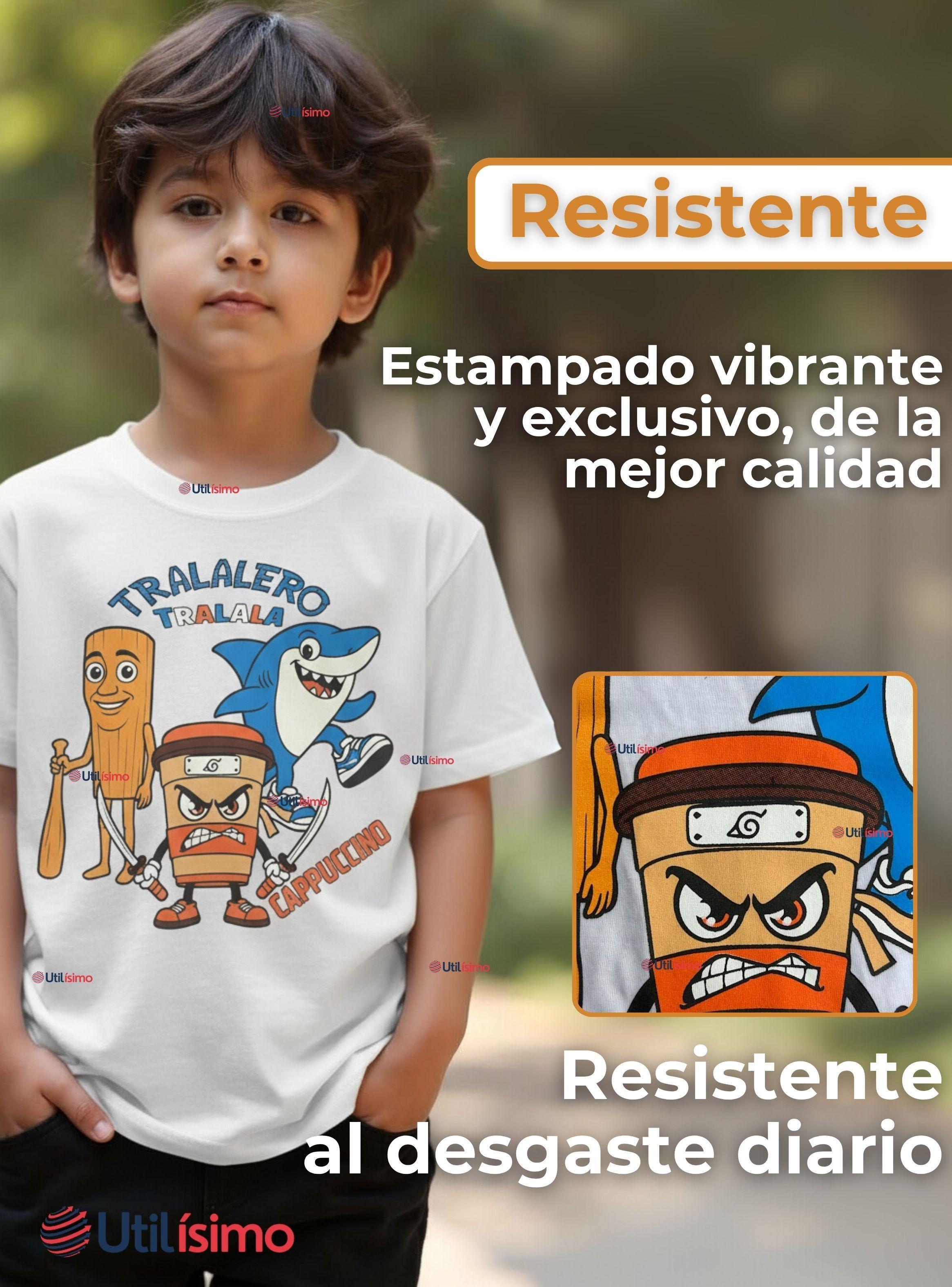 Polera Brainrots 100% Algodón Manga Corta Niño Tralalero Blanco-3