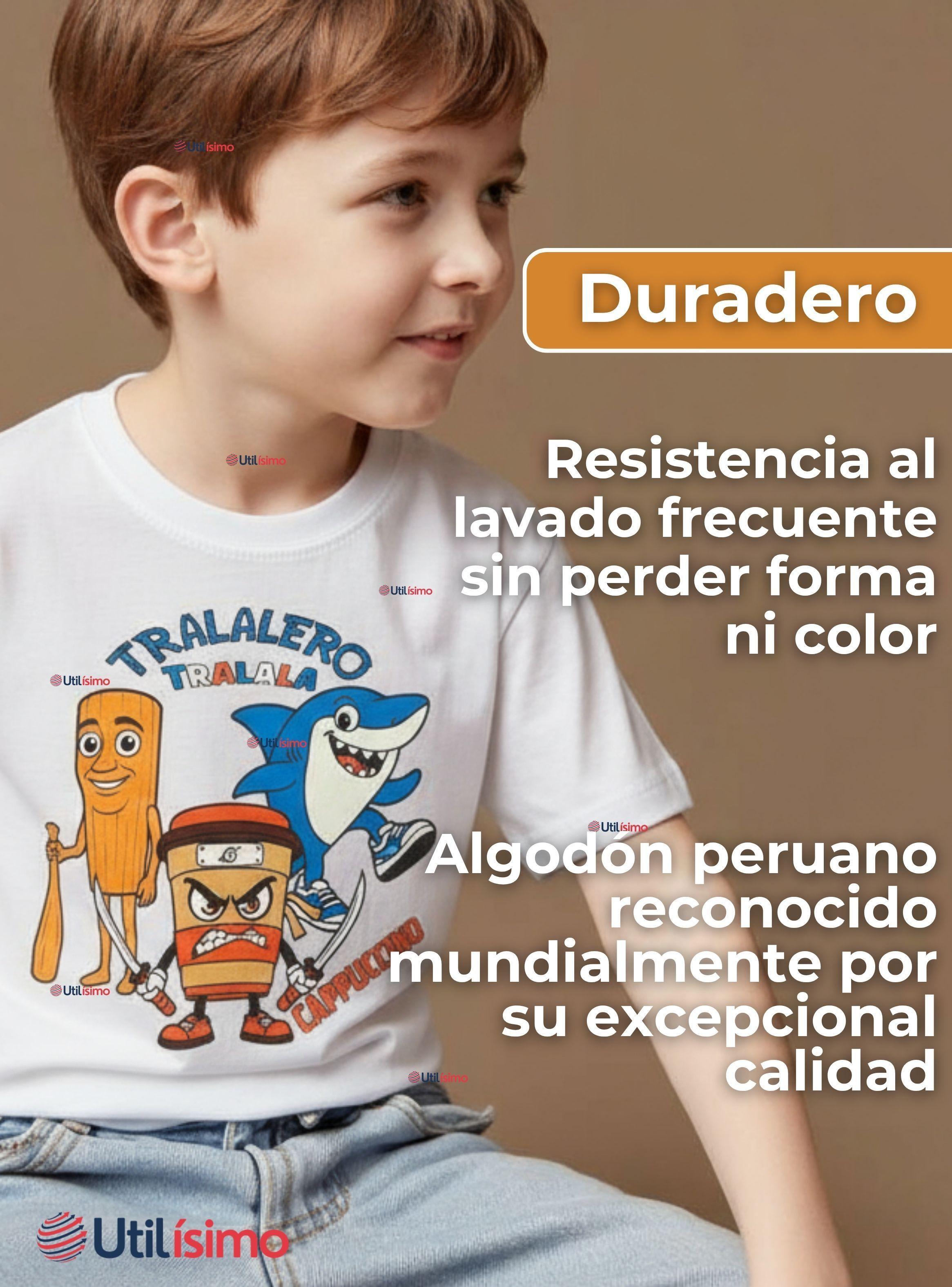 Polera Brainrots 100% Algodón Manga Corta Niño Tralalero Blanco-5