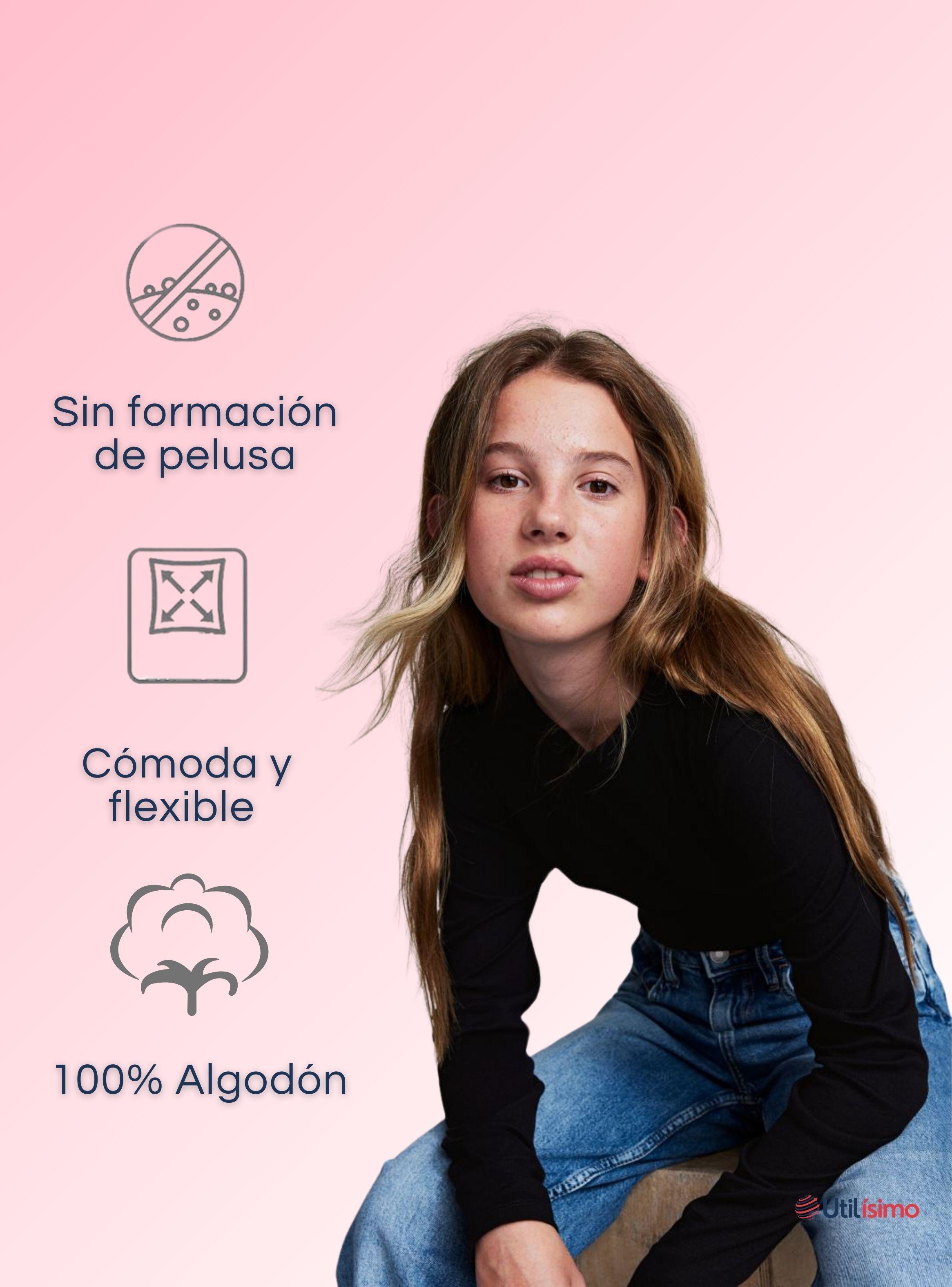 Pack 3 Camisetas Algodón Manga Larga Poleras Niña Primera Capa Cuello Redondo Blanco Negra-4