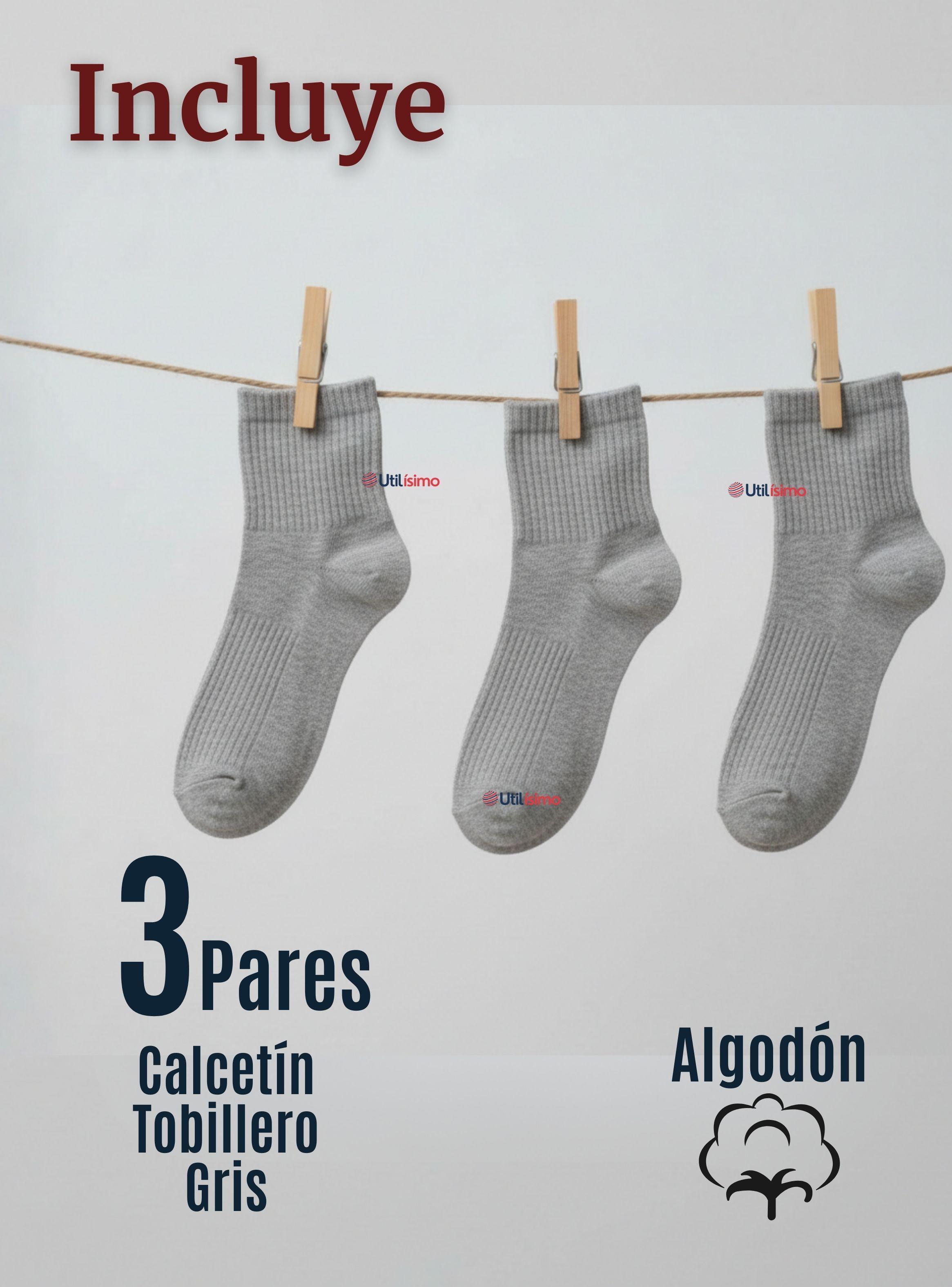 Pack 3 Pares Calcetines Tobilleras Cortos Algodón Color Gris Niña y Niño-1