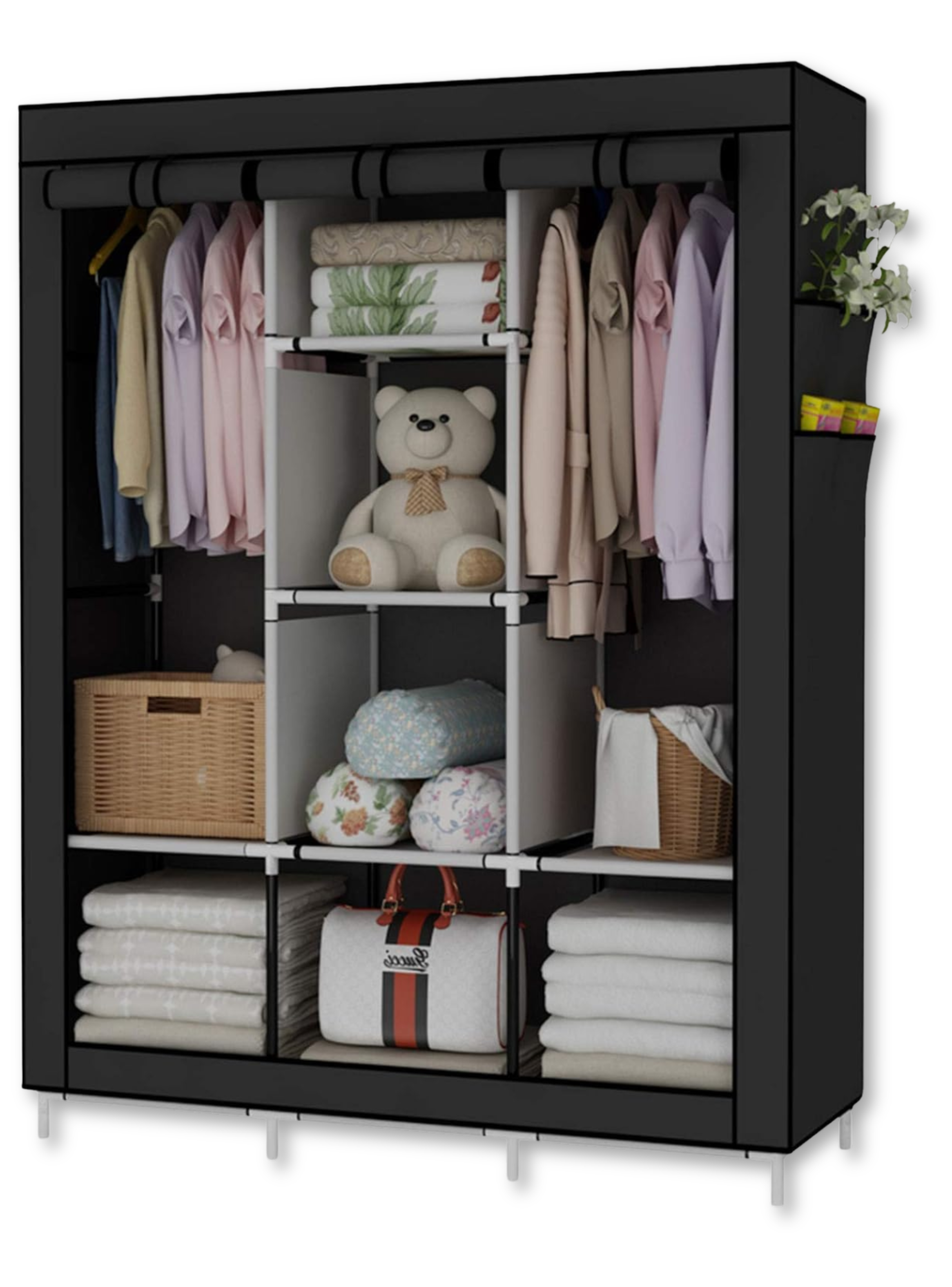 Práctico Armario Closet Ropero Portátil De Tela Color Black-5