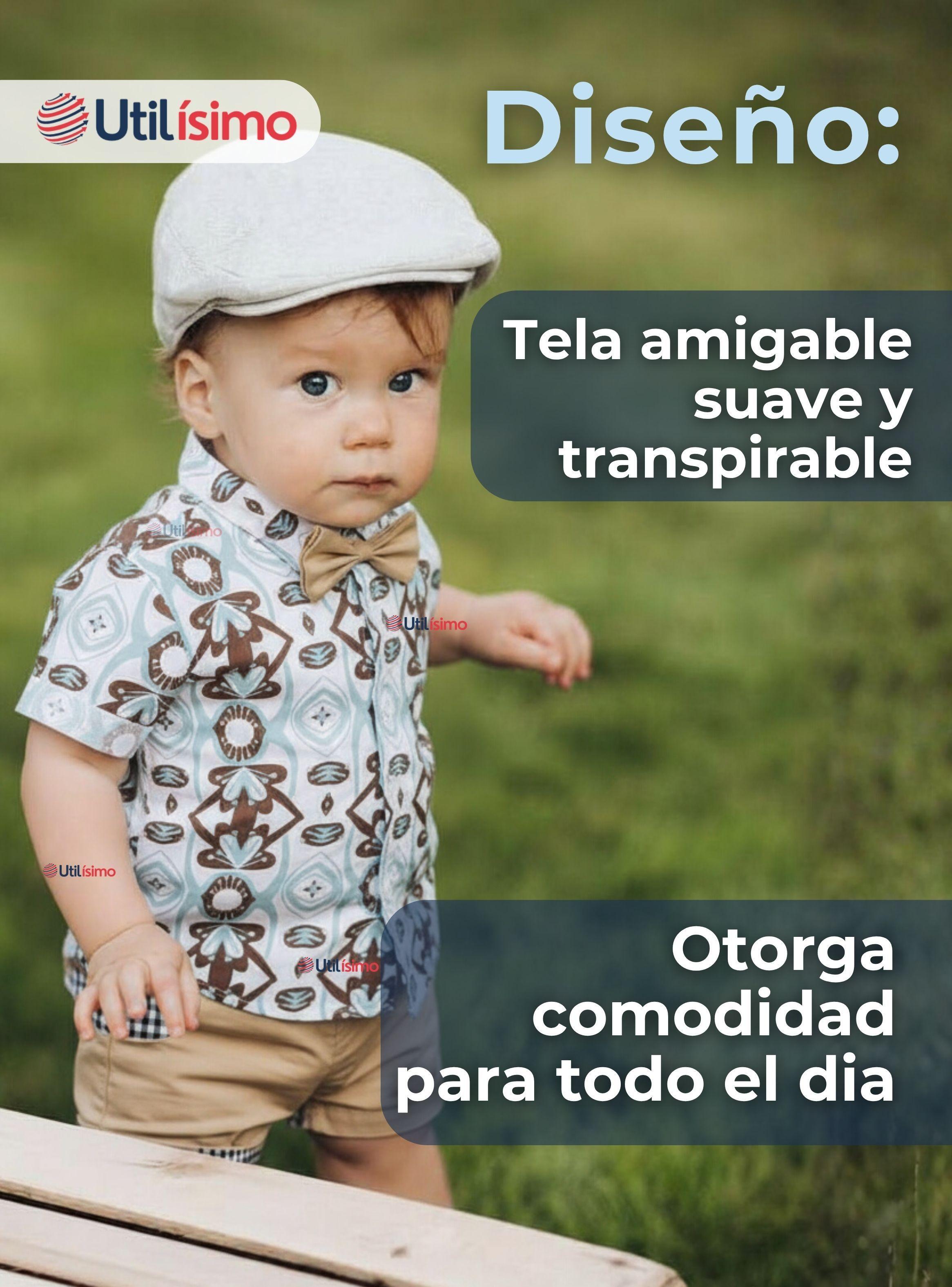 Conjunto de Vestir Camisa Con Lazo Y Pantalón beige Corto Algodón Bebe y Niño-2