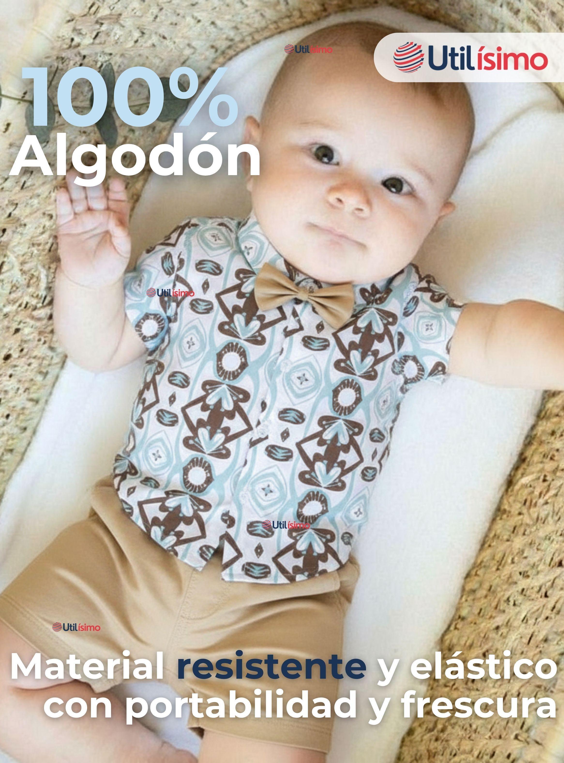 Conjunto de Vestir Camisa Con Lazo Y Pantalón beige Corto Algodón Bebe y Niño-4