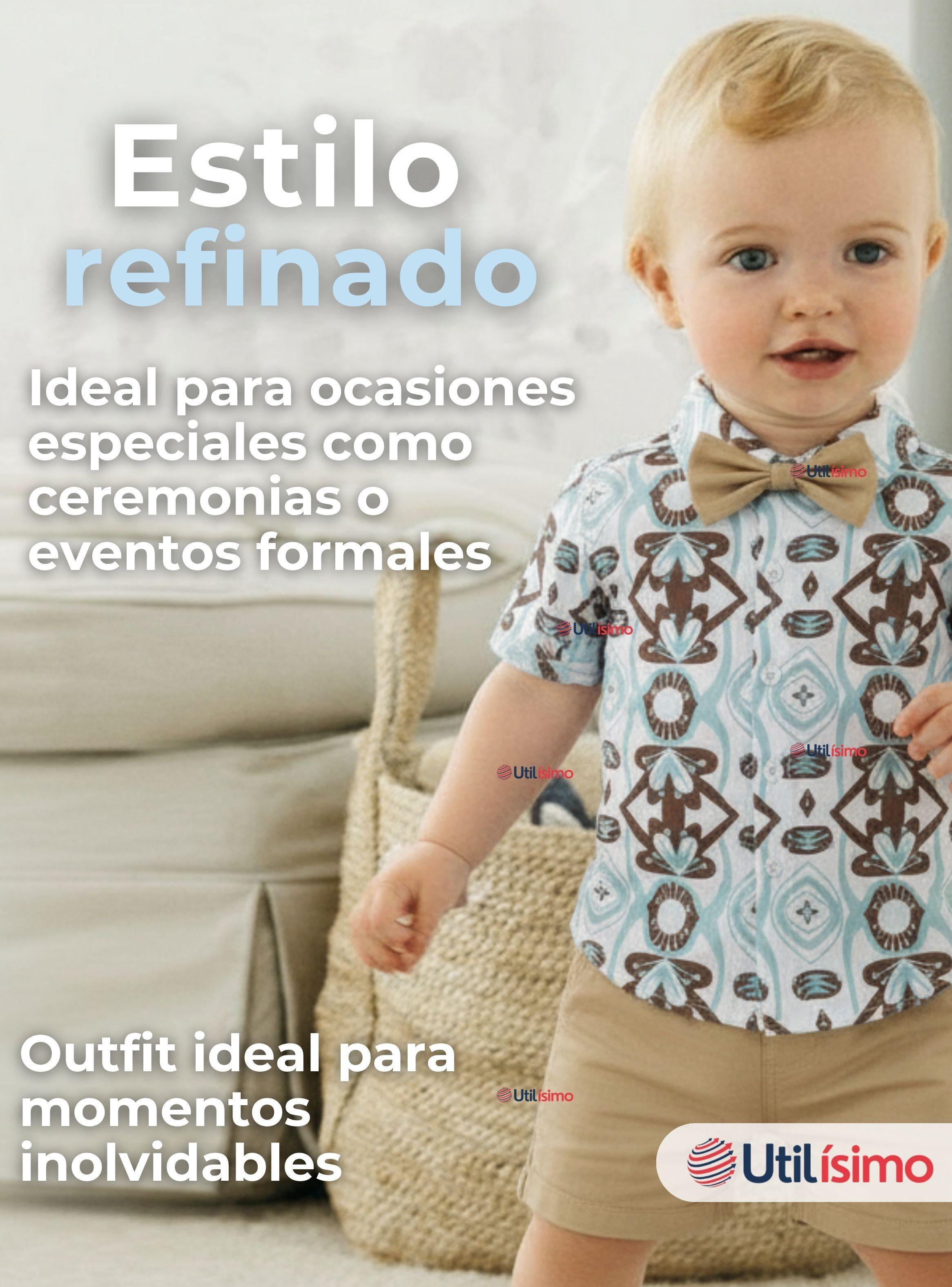 Conjunto de Vestir Camisa Con Lazo Y Pantalón beige Corto Algodón Bebe y Niño-6
