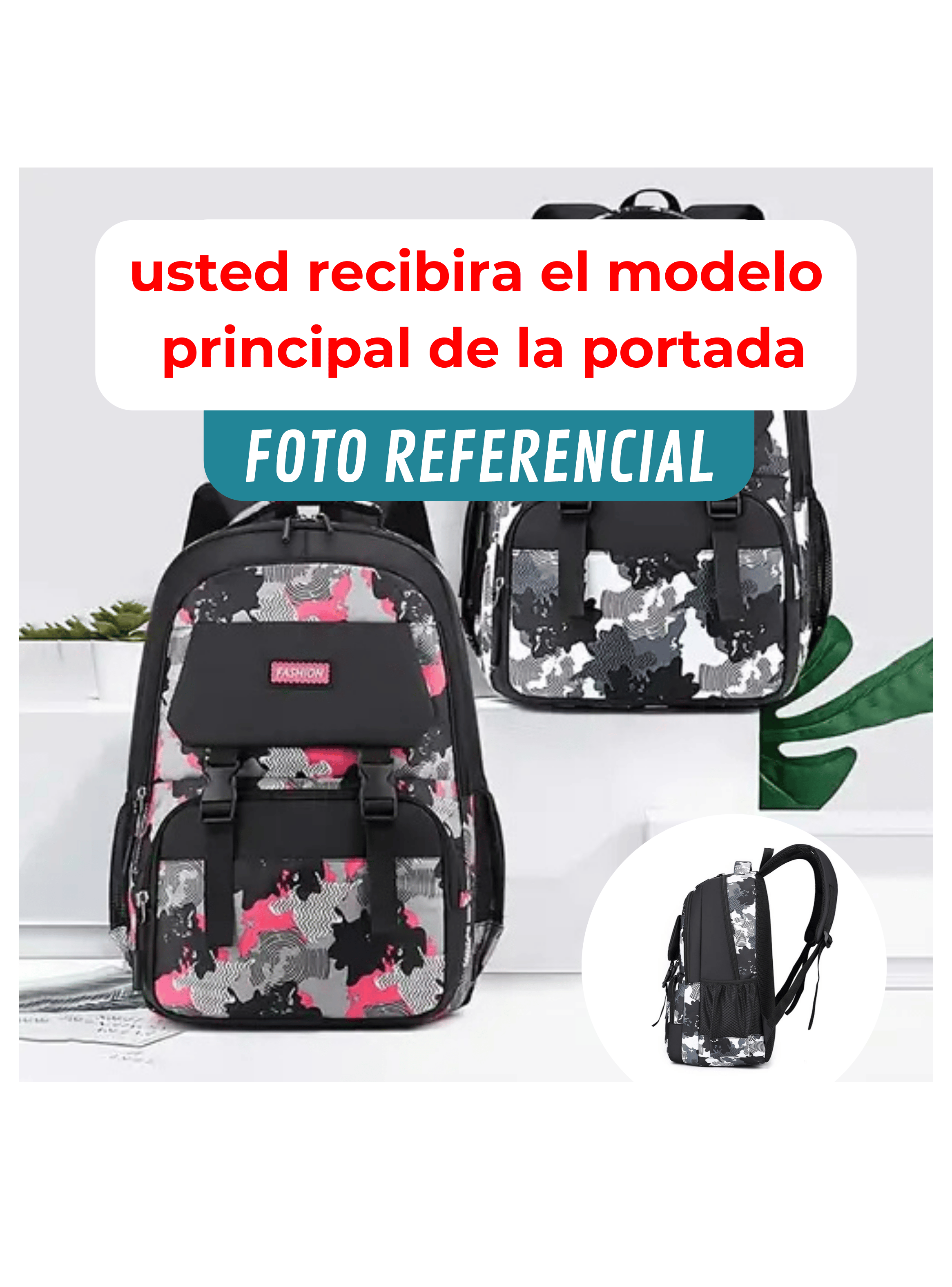 Mochila Escolar Juvenil Universitaria 47cm Pink Black-3