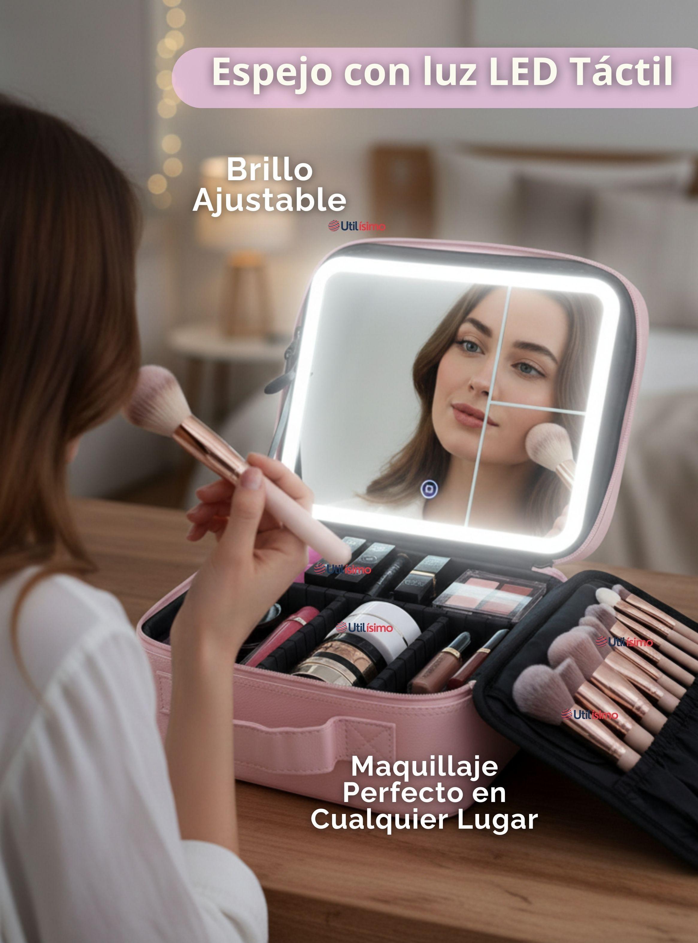 Cosmetiquero 2 en 1 Estuche Maquillaje Con Espejo Luz Led Organizador-4