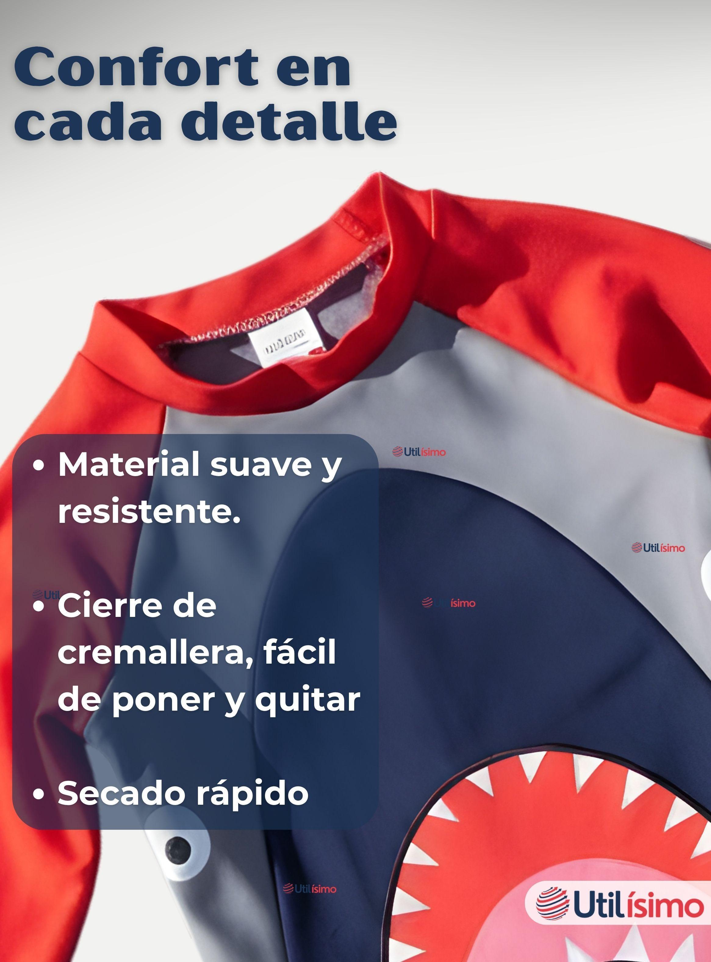 Traje de baño Enterito Con Cremallera para Niños 2 a 6 años Red Shark-5
