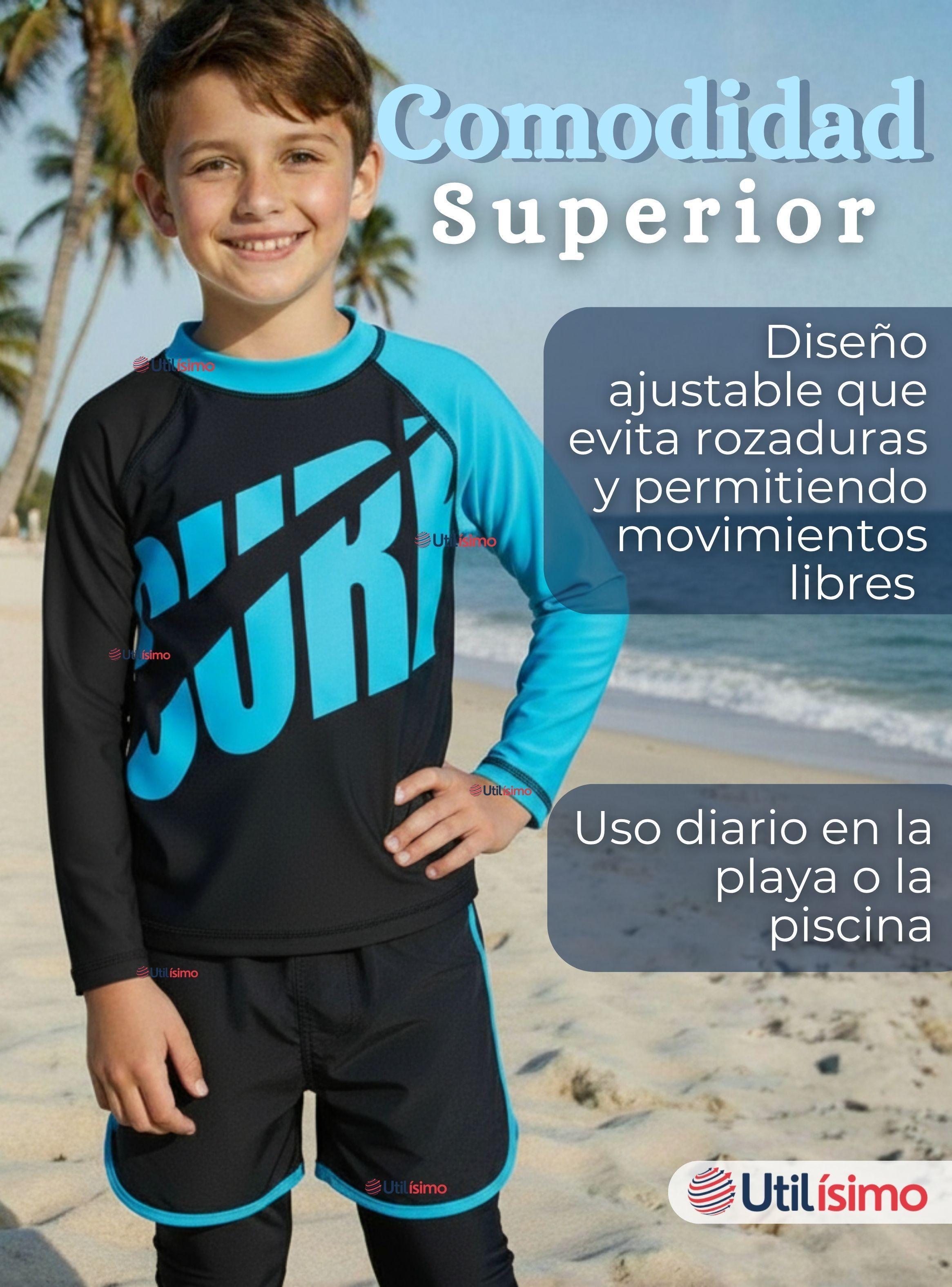 Traje de Baño Manga Larga Pantalón Largo Pantalón Corto 3 Piezas Corte Split Niño 3 a 11 años Black -4