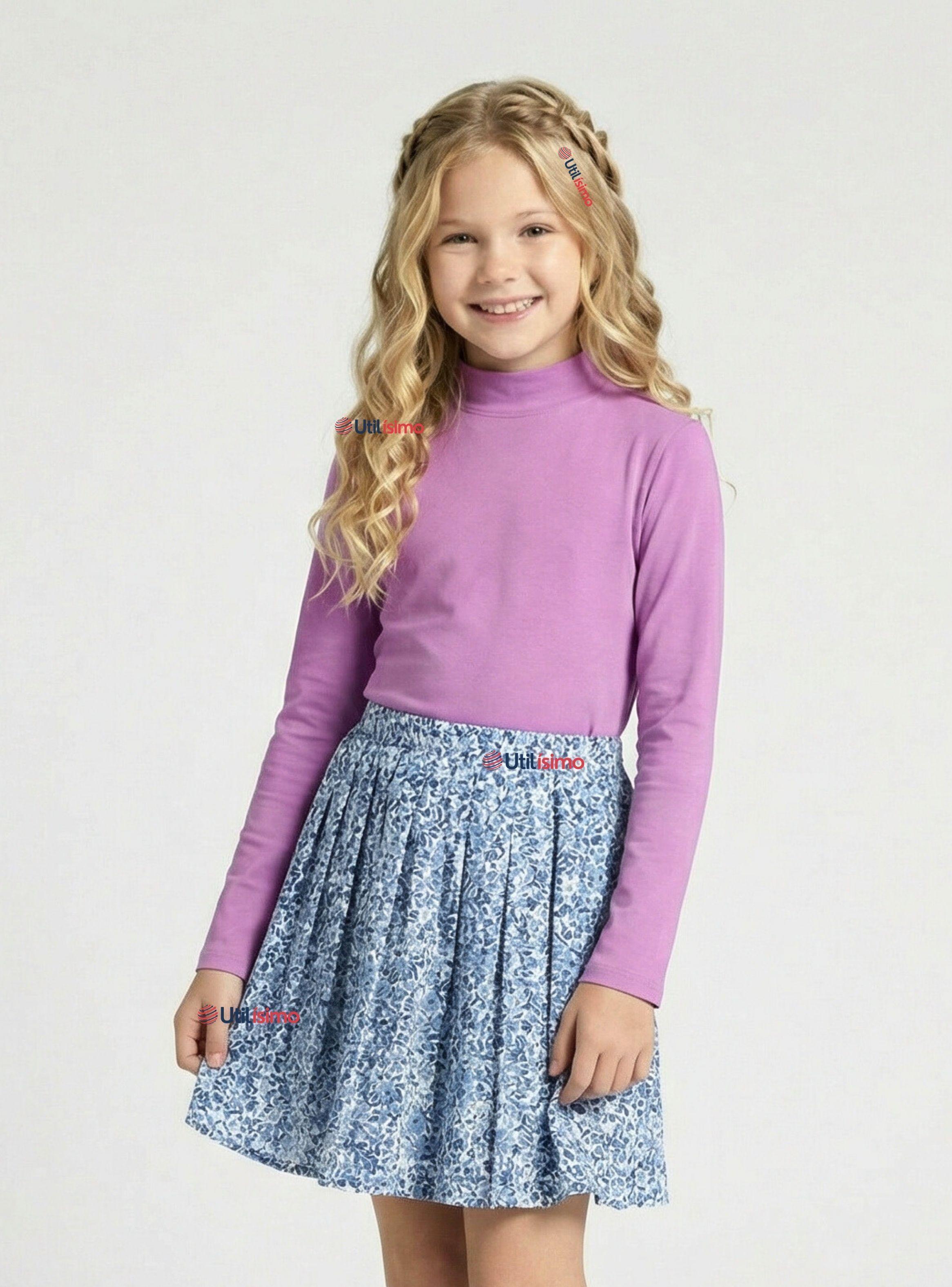 Polera Camiseta Polar Lila Primera Capa Cuello Beatle Mangas Largas Niñas-0