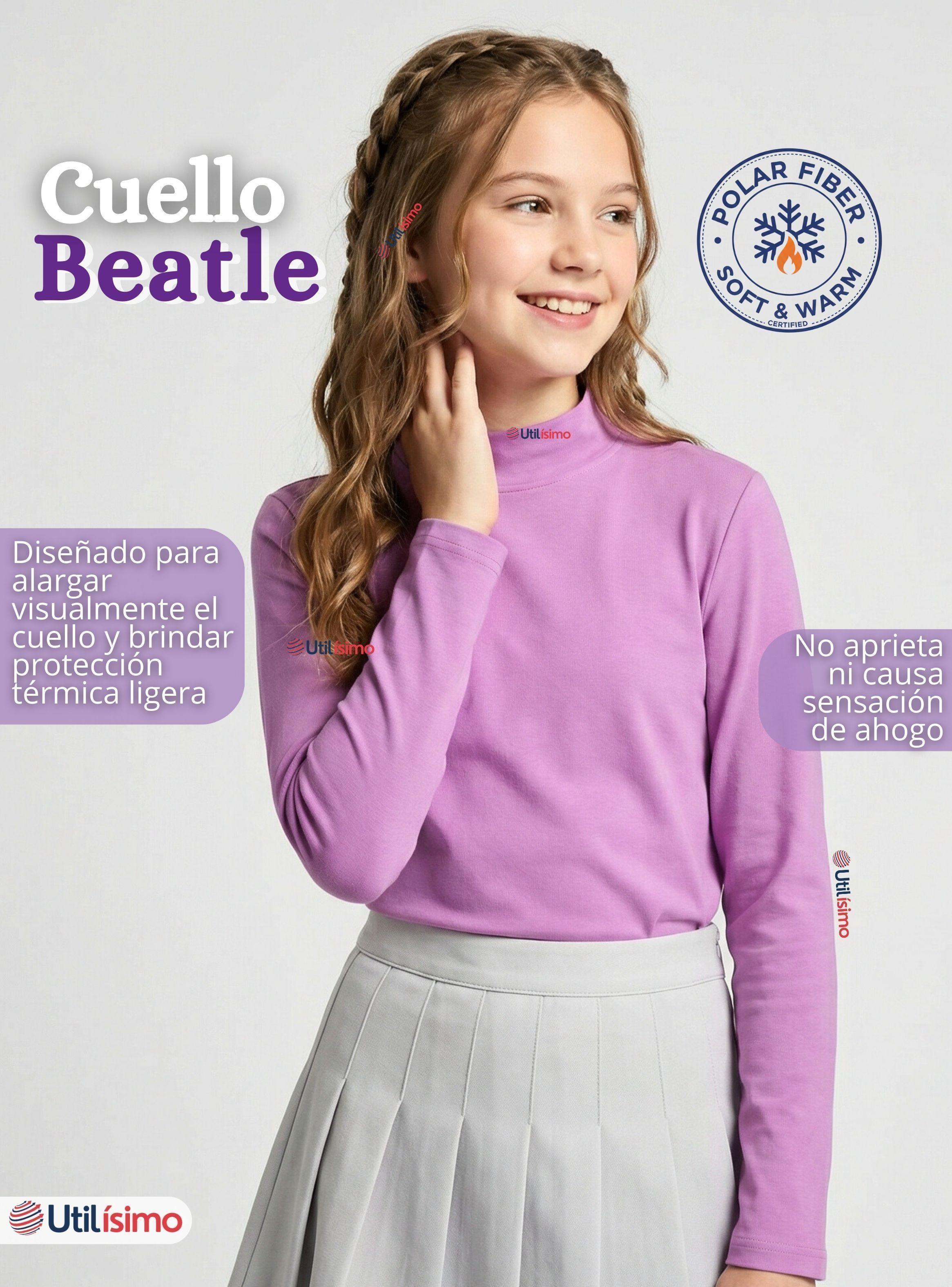 Polera Camiseta Polar Lila Primera Capa Cuello Beatle Mangas Largas Niñas-5