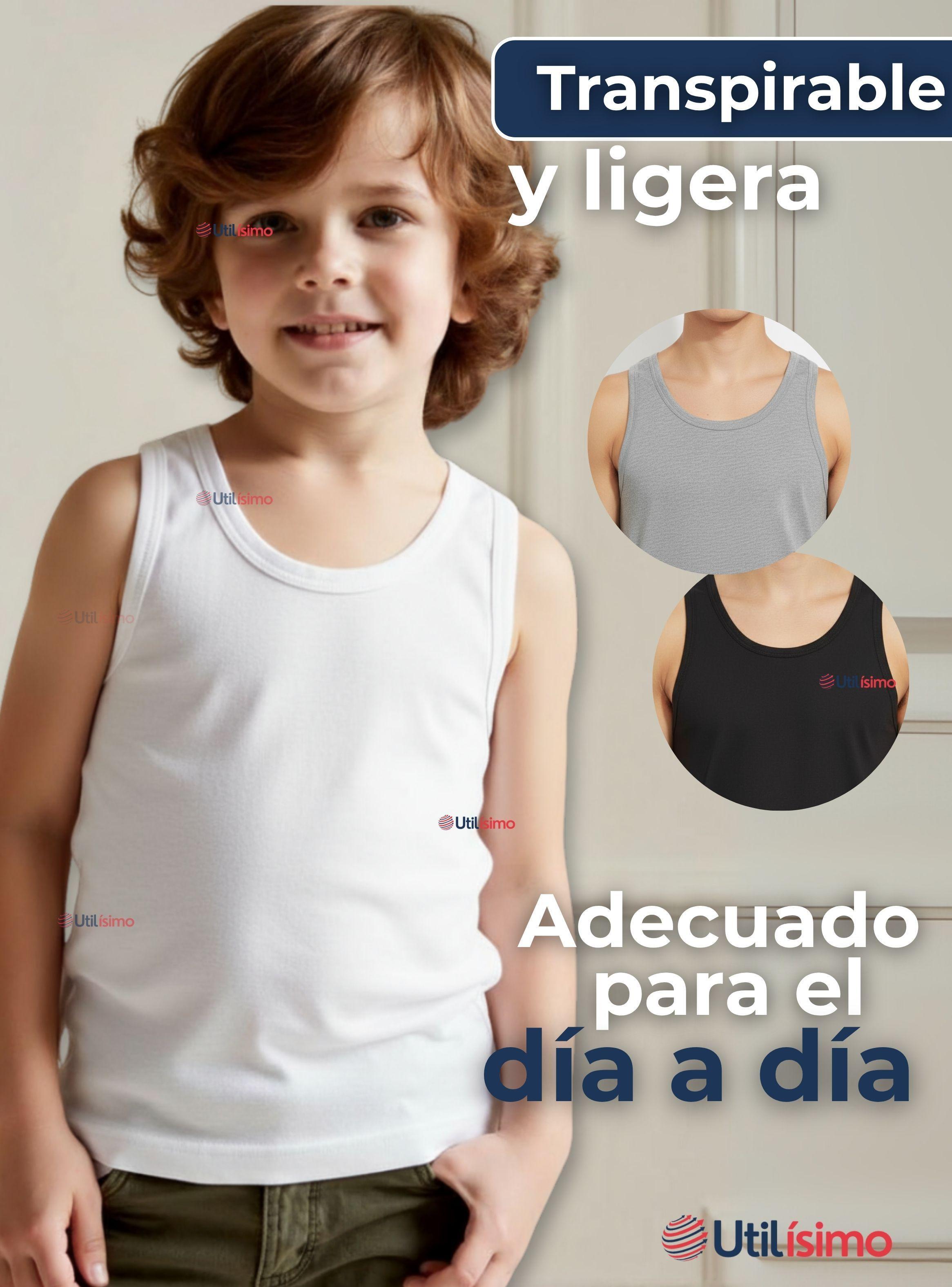 Camiseta Sin Manga Básica Suave 100% Algodón Colores Surtidos Niño Juvenil-5