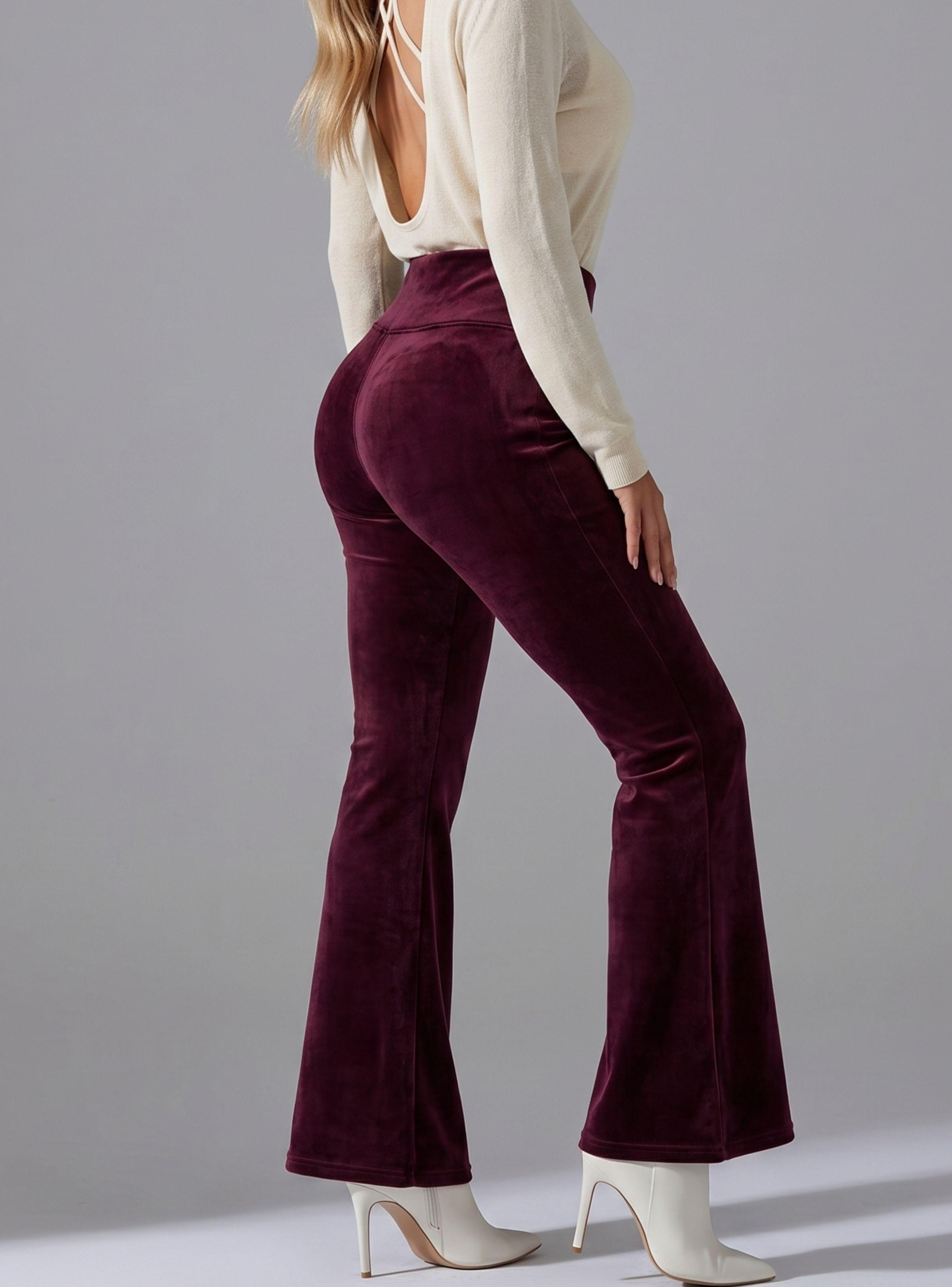 Pantalón Cotelé Palazzo Polar Con Chiporro Elasticado Térmico Color Burdeo-0