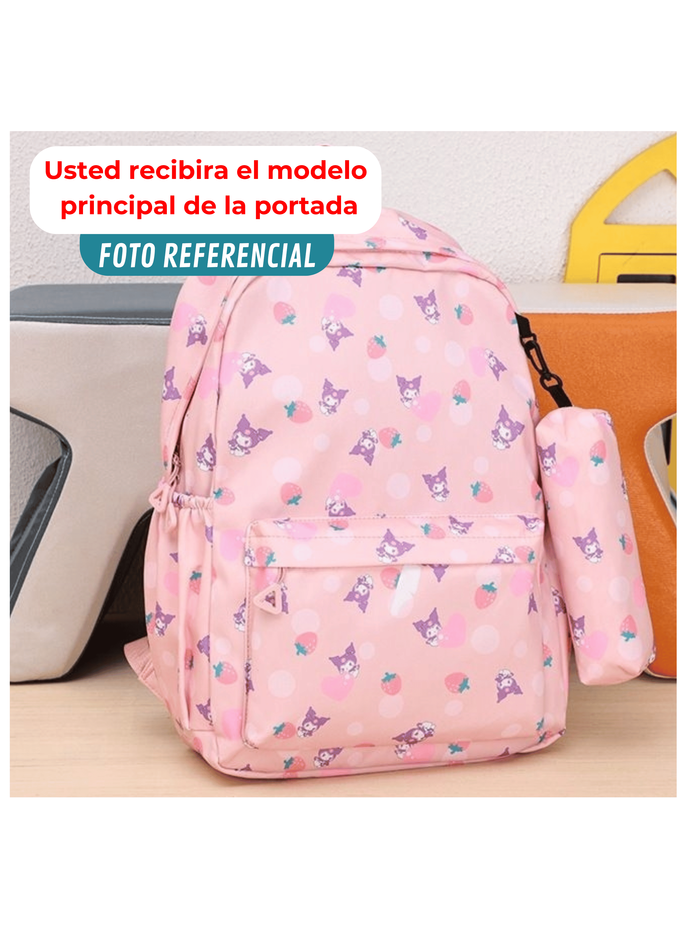 Mochila Kuromi Escolar 44cm Sanrio Estilo Kawaii Pink-3