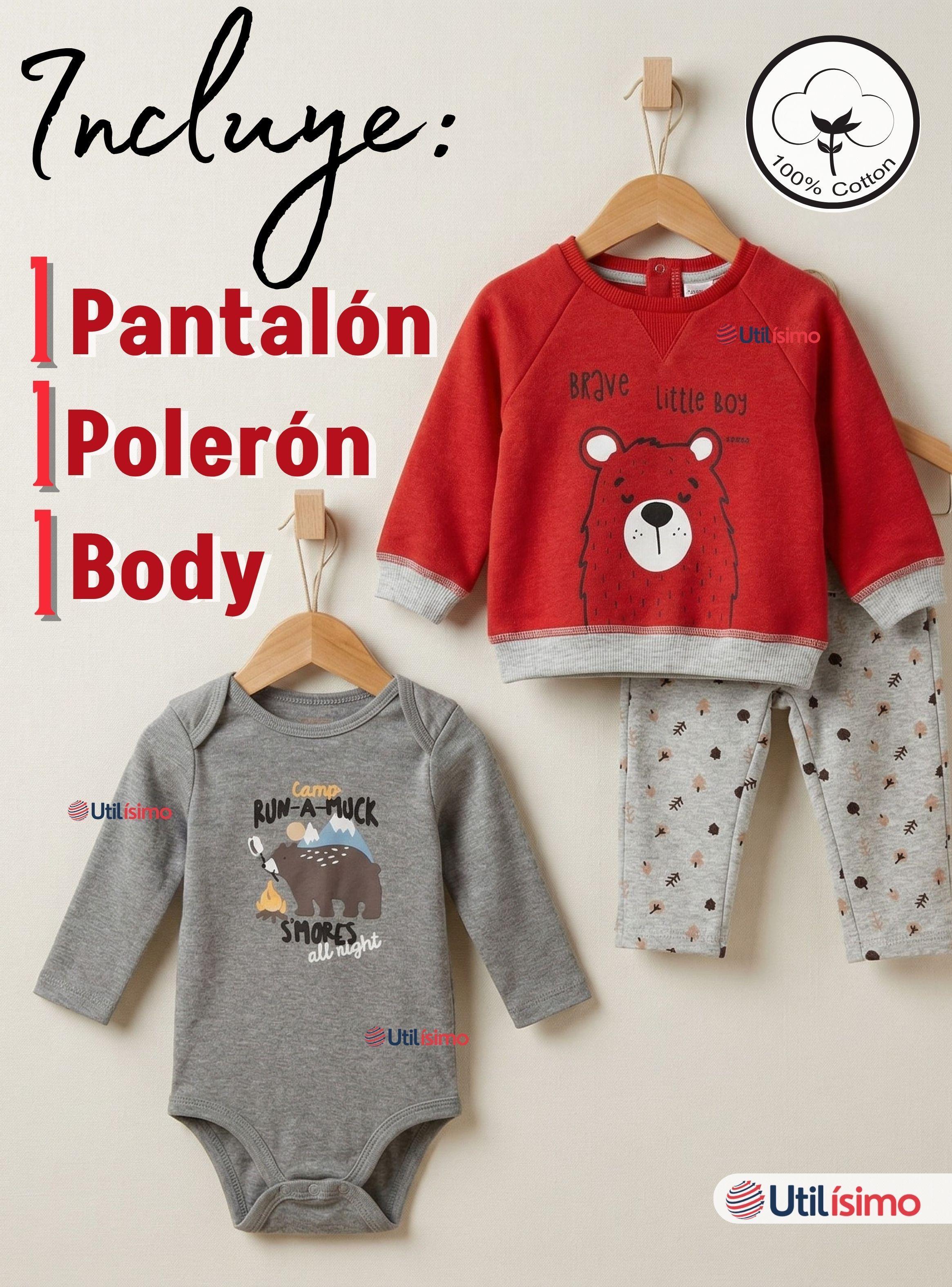 Conjunto 3 Piezas Buzo Pantalón Polerón Body De Algodón Rojo Bebé Niño-2