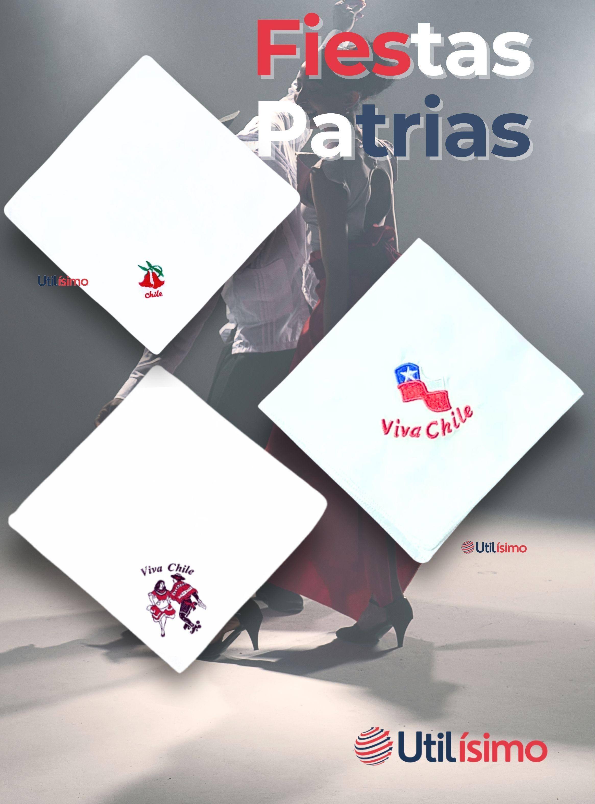 Pack 3 Pañuelo Baile Cueca 45 CM Bordados Fiestas Patrias Surtidos-6