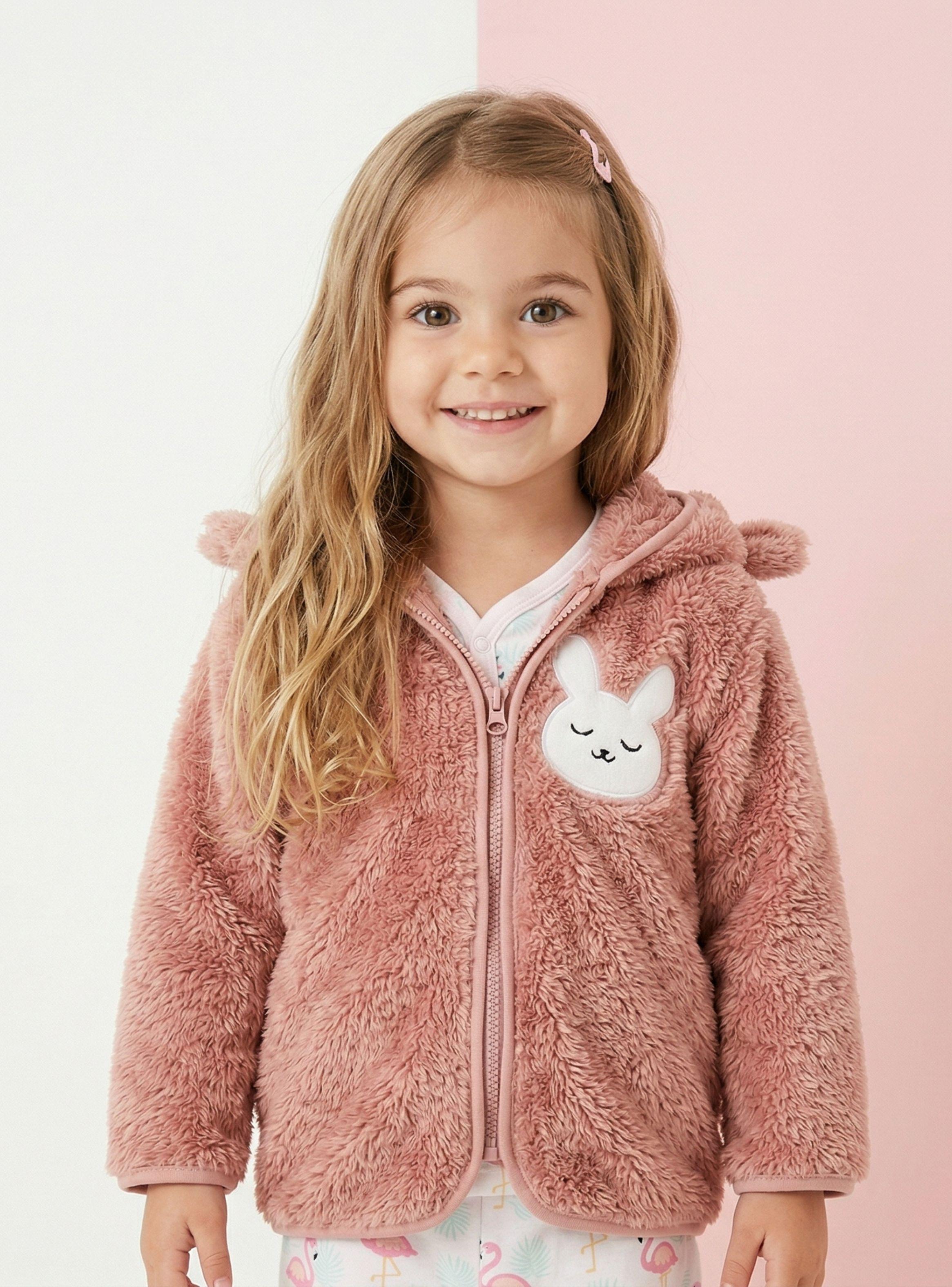 Chaqueta Polerón Con Capucha Forro Polar de Niña Bebe Conejo Abrigo Invierno-0