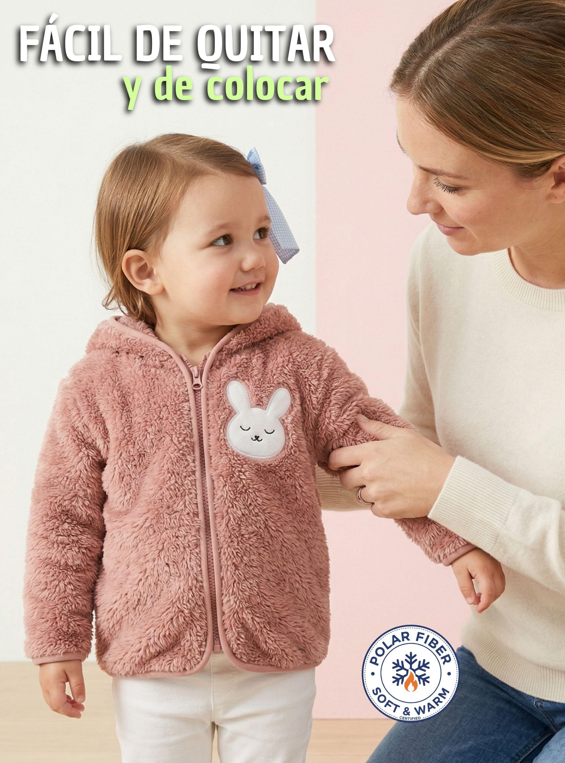 Chaqueta Polerón Con Capucha Forro Polar de Niña Bebe Conejo Abrigo Invierno-5