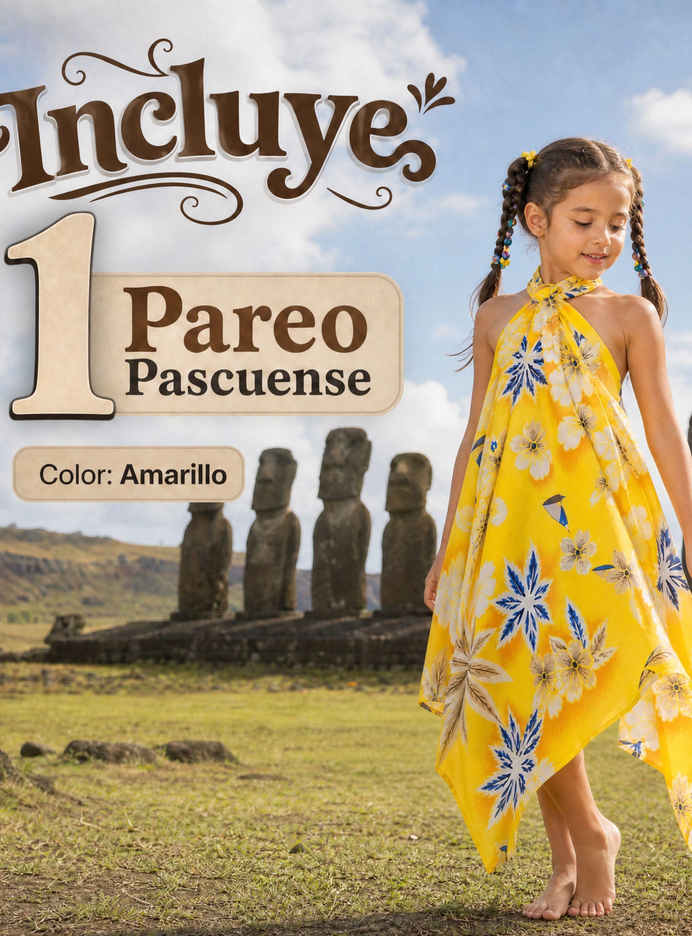 Pareo Pascuense Hawaiano Niña  Amarillo Danza Fiestas Patrias-2