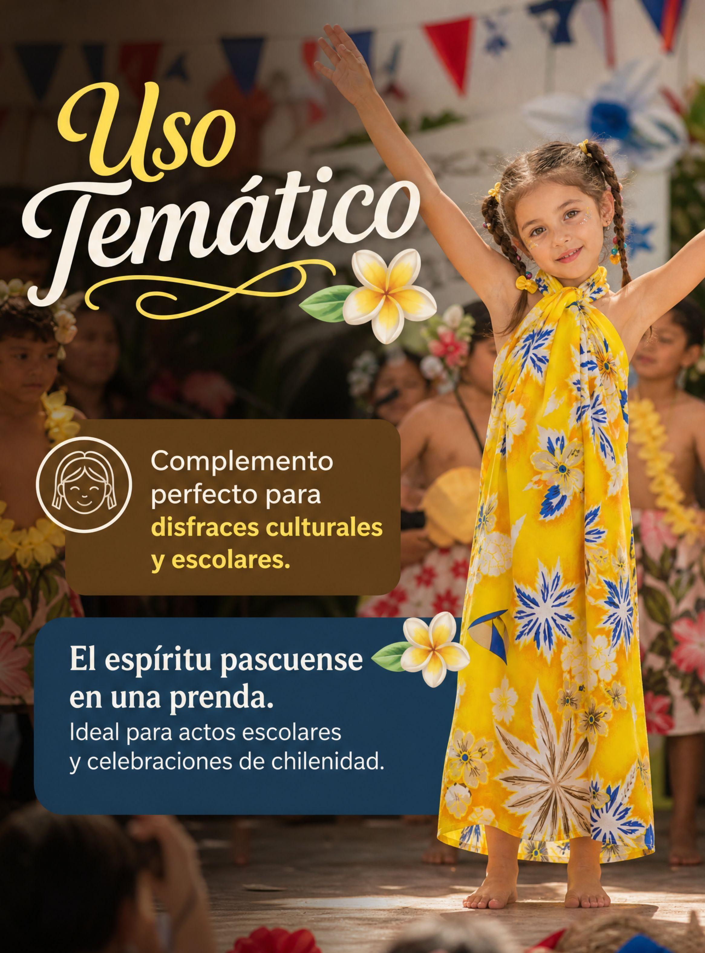 Pareo Pascuense Hawaiano Niña  Amarillo Danza Fiestas Patrias-5