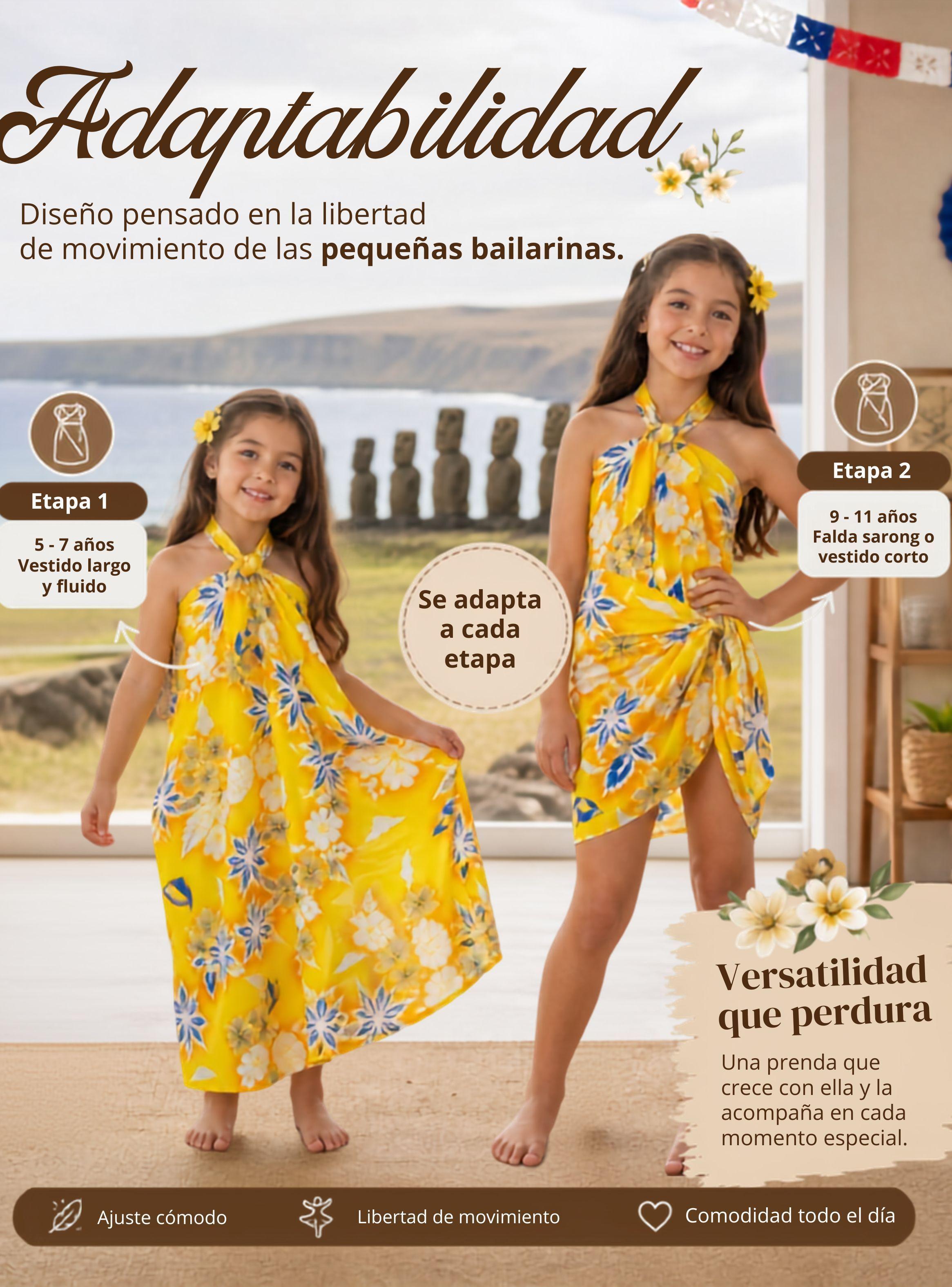 Pareo Pascuense Hawaiano Niña  Amarillo Danza Fiestas Patrias-6