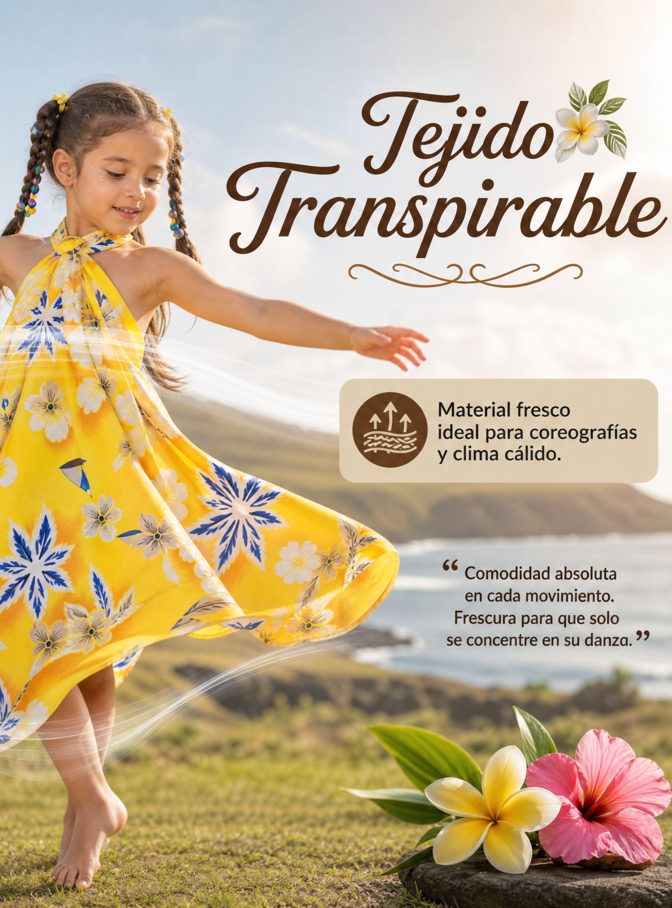 Pareo Pascuense Hawaiano Niña  Amarillo Danza Fiestas Patrias-7