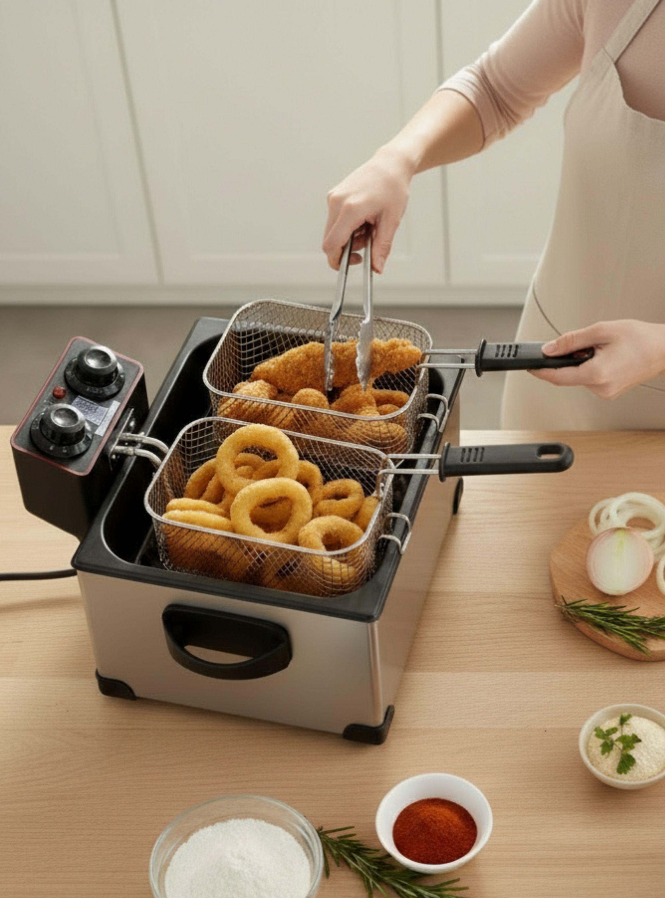 Freidora Aceite Eléctrica Capacidad de 5 Litros 2000W Acero Inoxidable-0