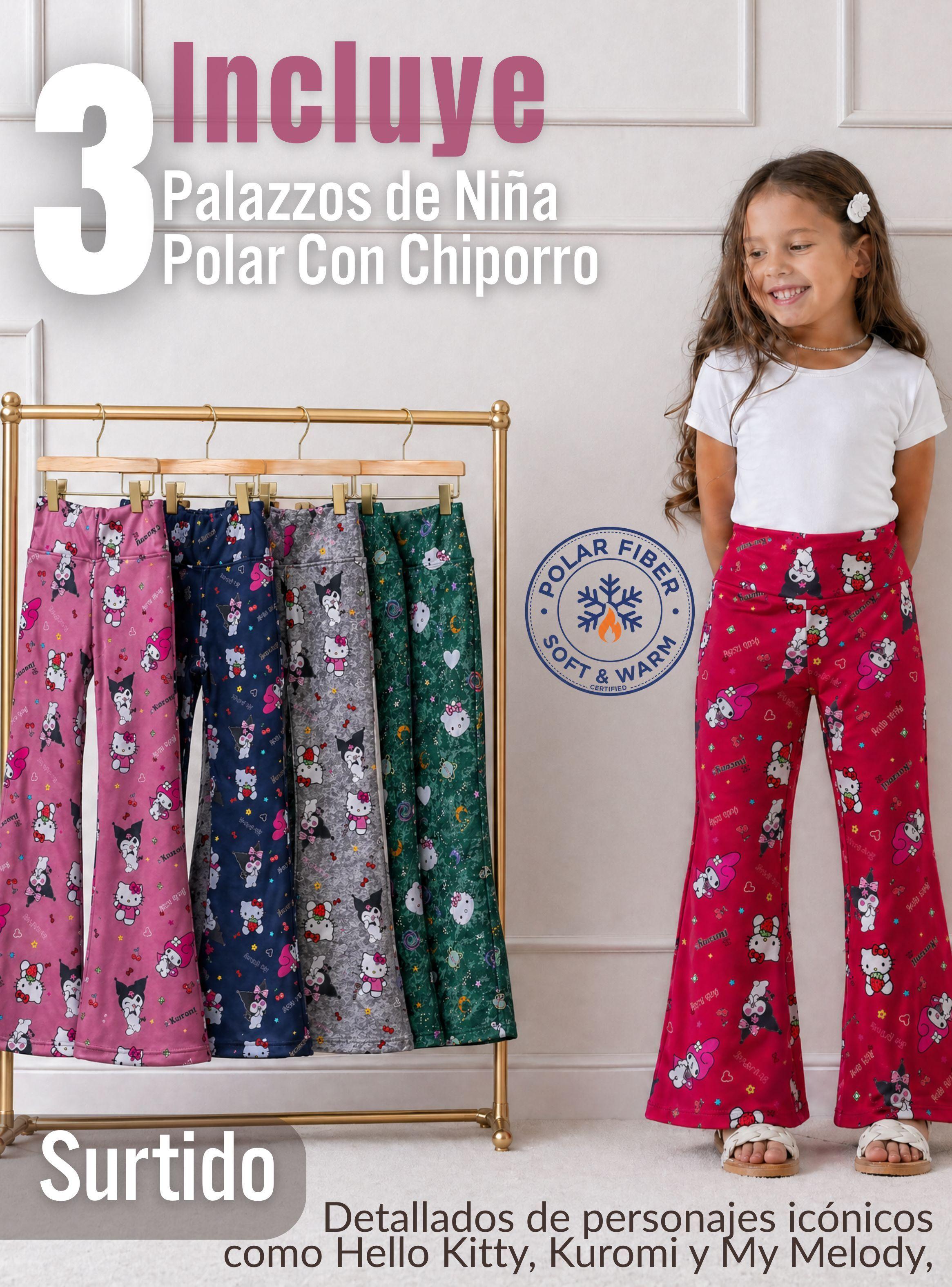 Pack 3 Buzos Pantalones Palazzos Polar Con Chiporro Para Niña Surtidos Hello Kitty Kuromi My Melody -2