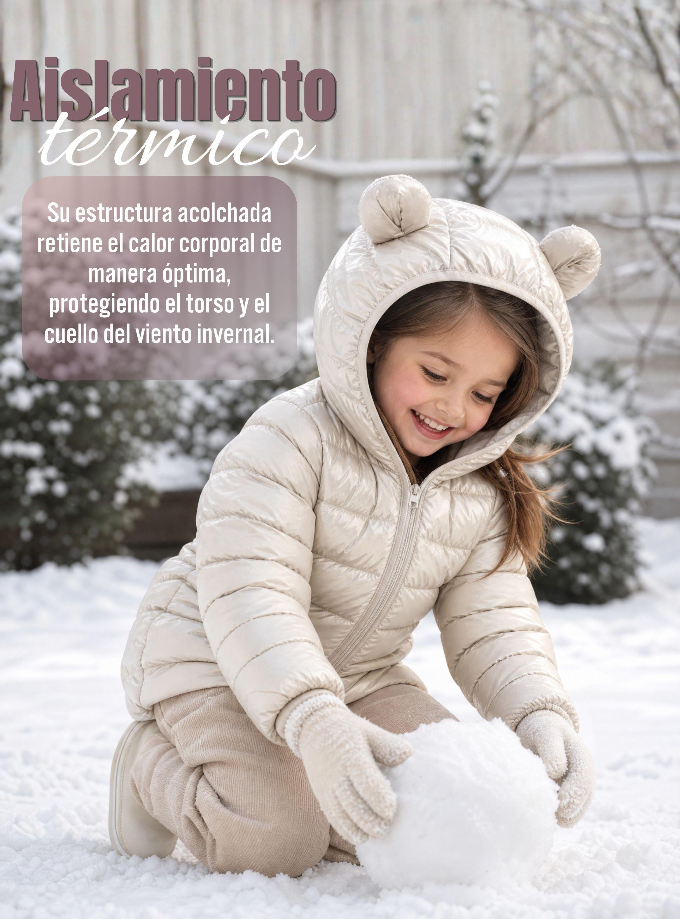 Parka Bebé Niña Beige Térmica Acolchada Con Orejitas Sweet Winter-5