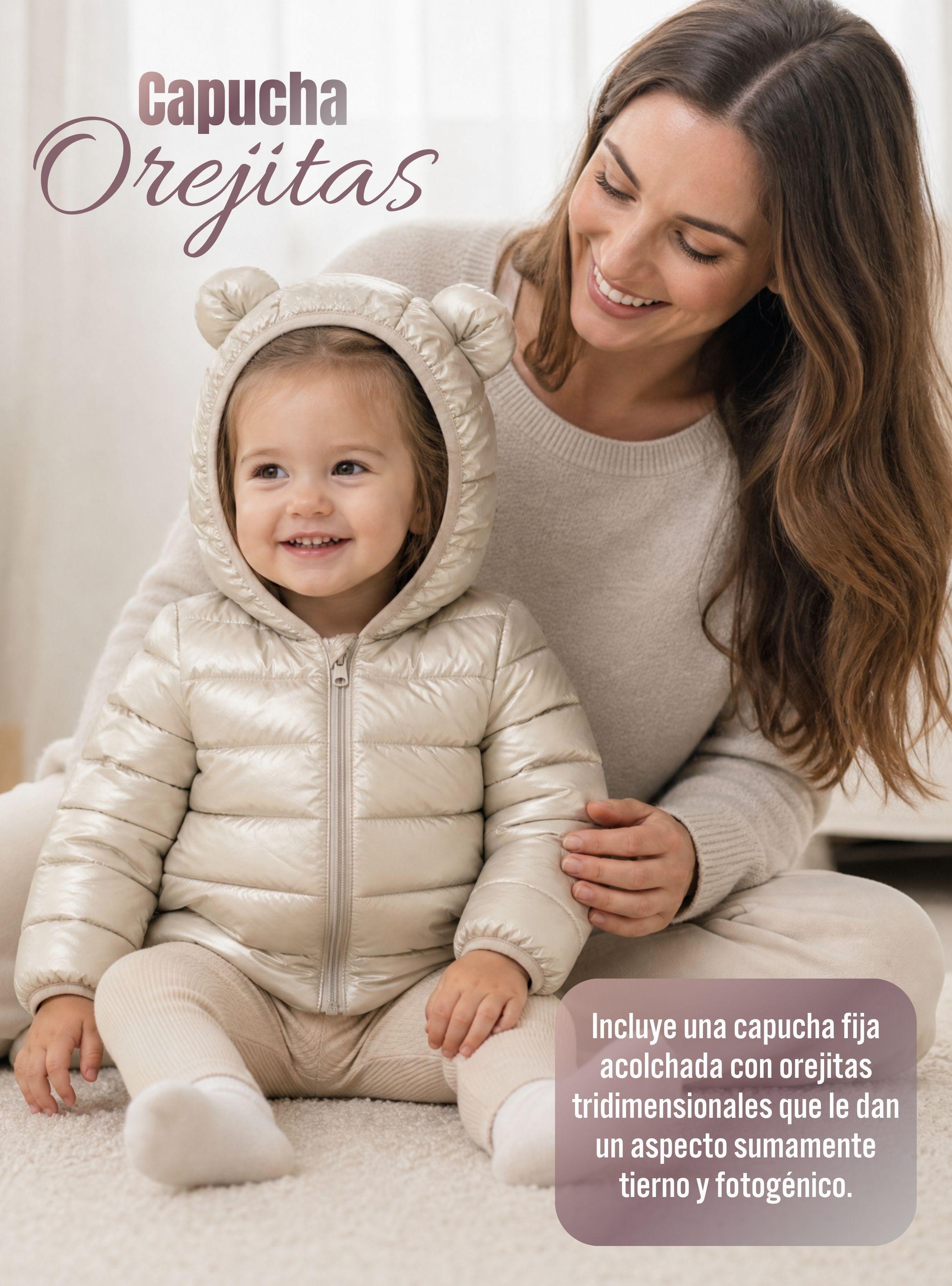 Parka Bebé Niña Beige Térmica Acolchada Con Orejitas Sweet Winter-7