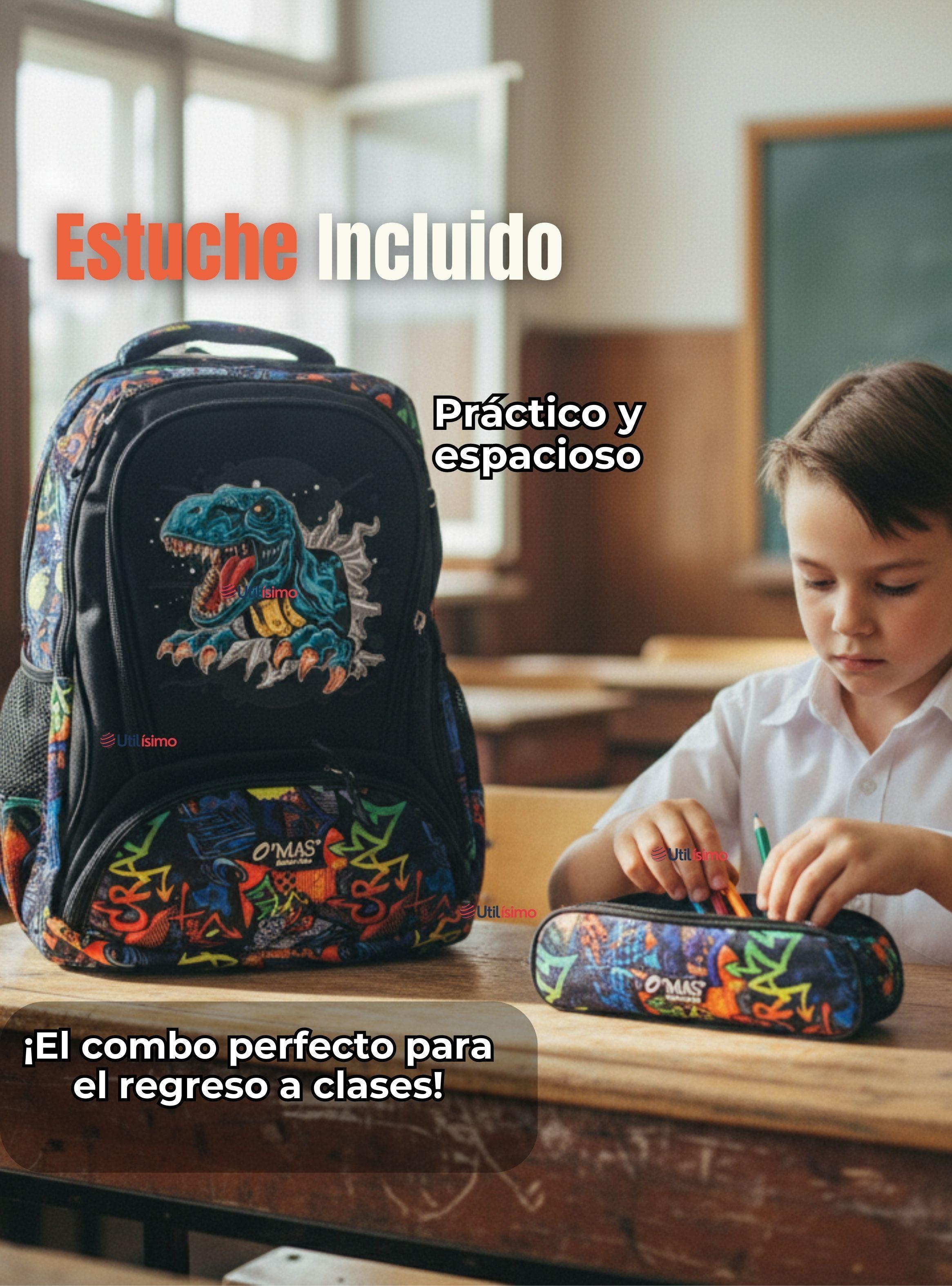 Mochila Escolar Kit Con Estuche y Lonchera 45 cm Tela Oxford Dinosaurio Niño-6