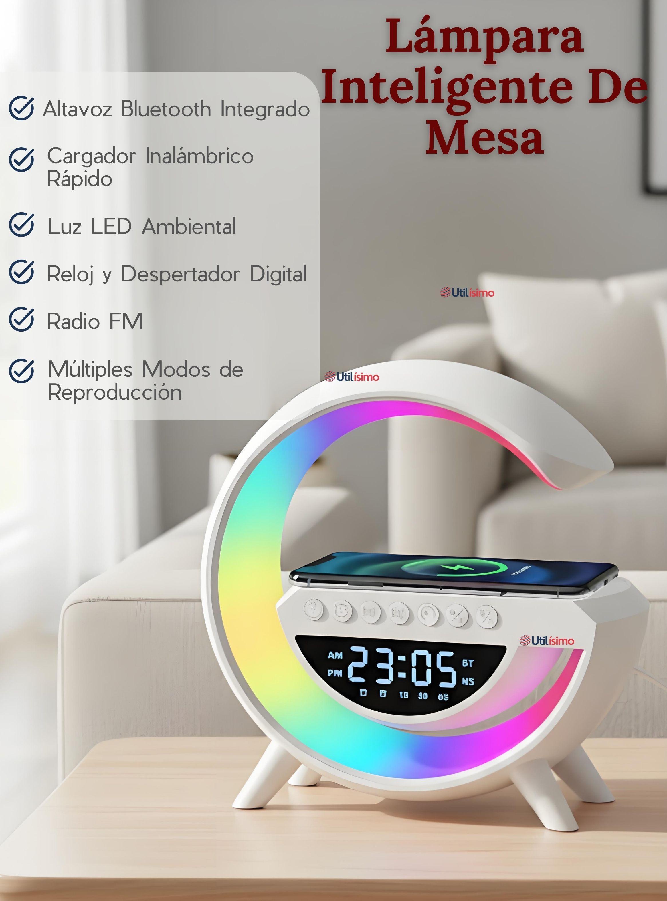 Lámpara Inteligente De Mesa con Luces y Bluetooth Cargador Reloj-2