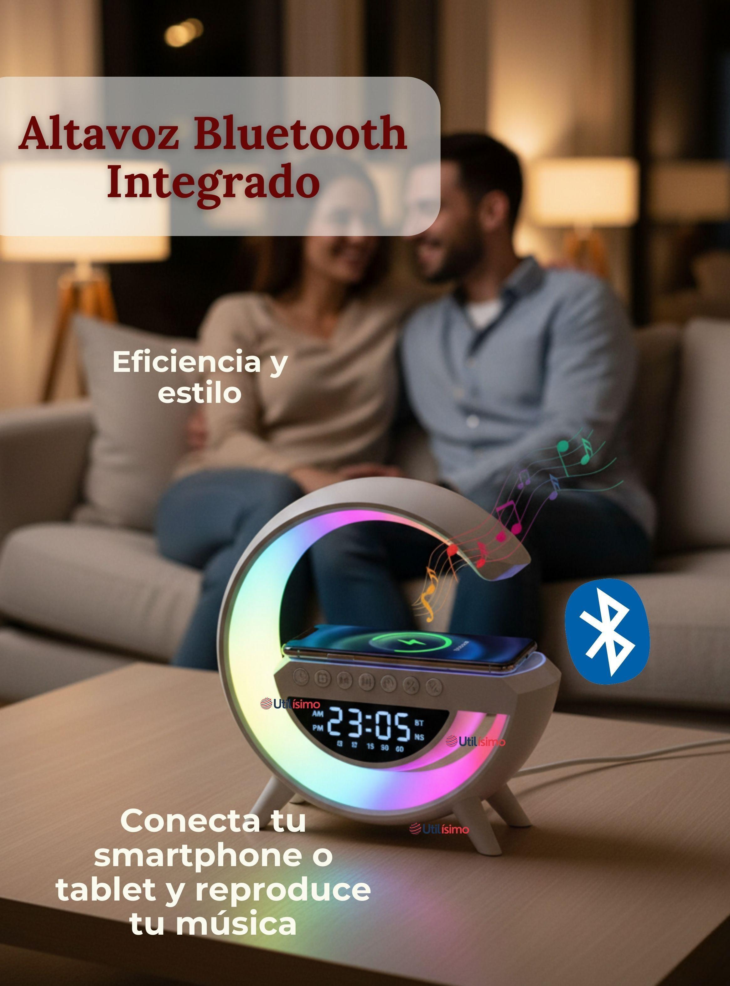 Lámpara Inteligente De Mesa con Luces y Bluetooth Cargador Reloj-3