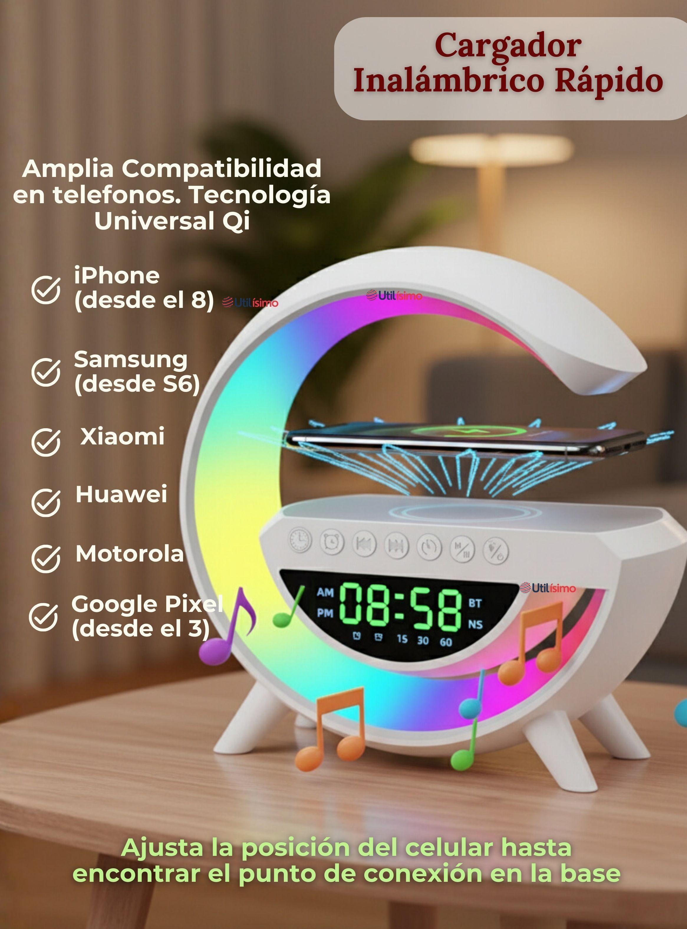 Lámpara Inteligente De Mesa con Luces y Bluetooth Cargador Reloj-4
