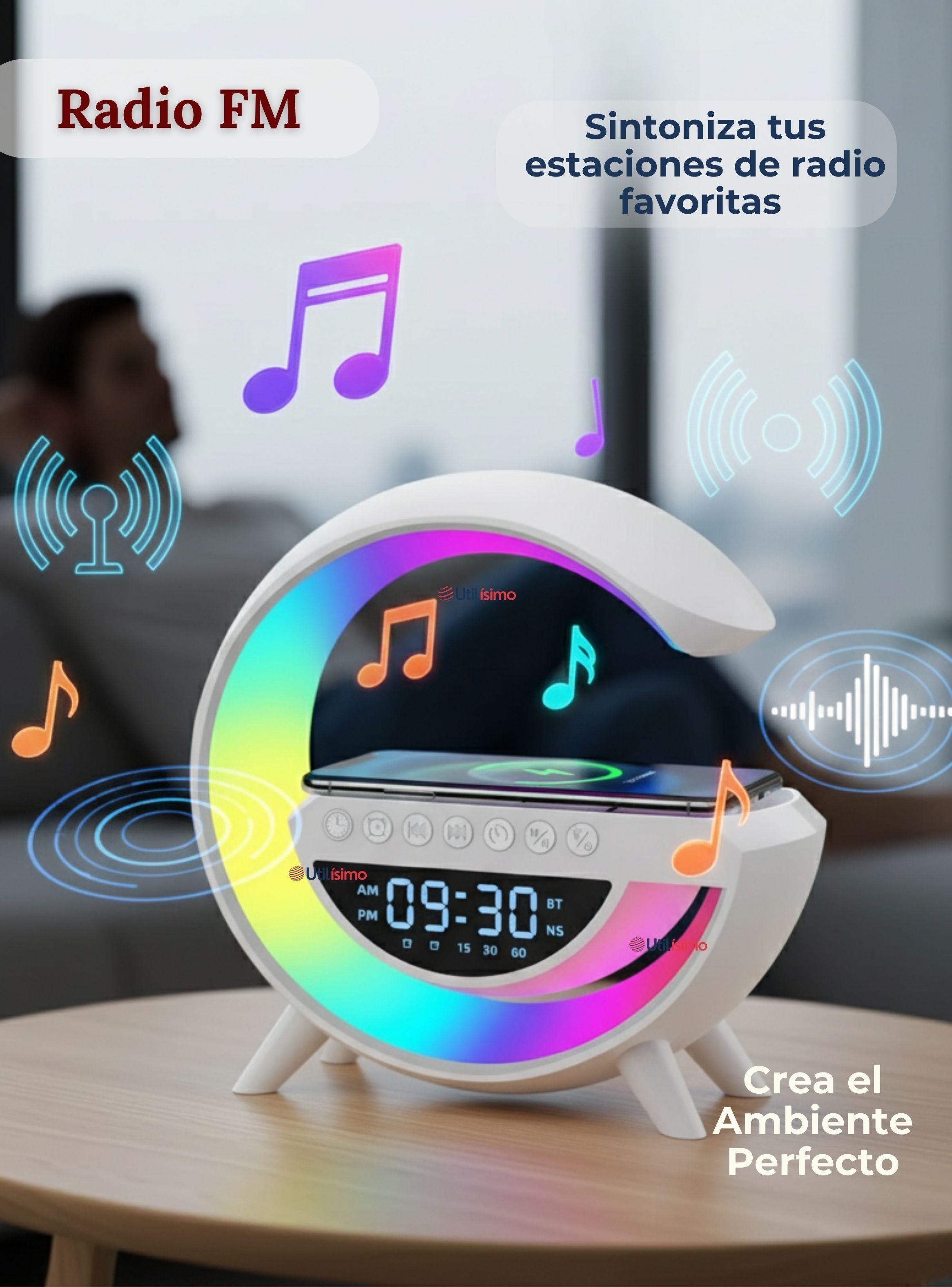 Lámpara Inteligente De Mesa con Luces y Bluetooth Cargador Reloj-5