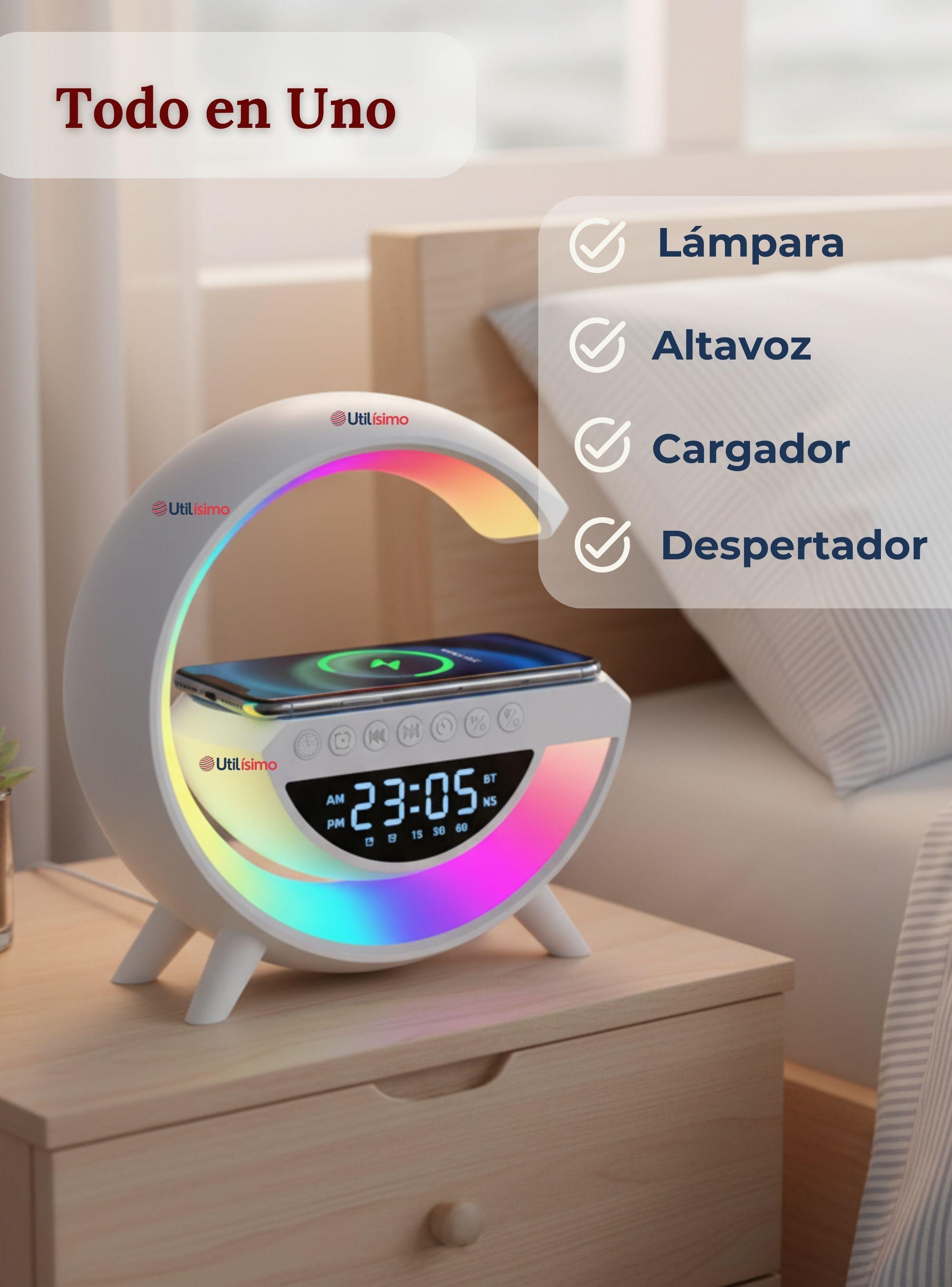 Lámpara Inteligente De Mesa con Luces y Bluetooth Cargador Reloj-6