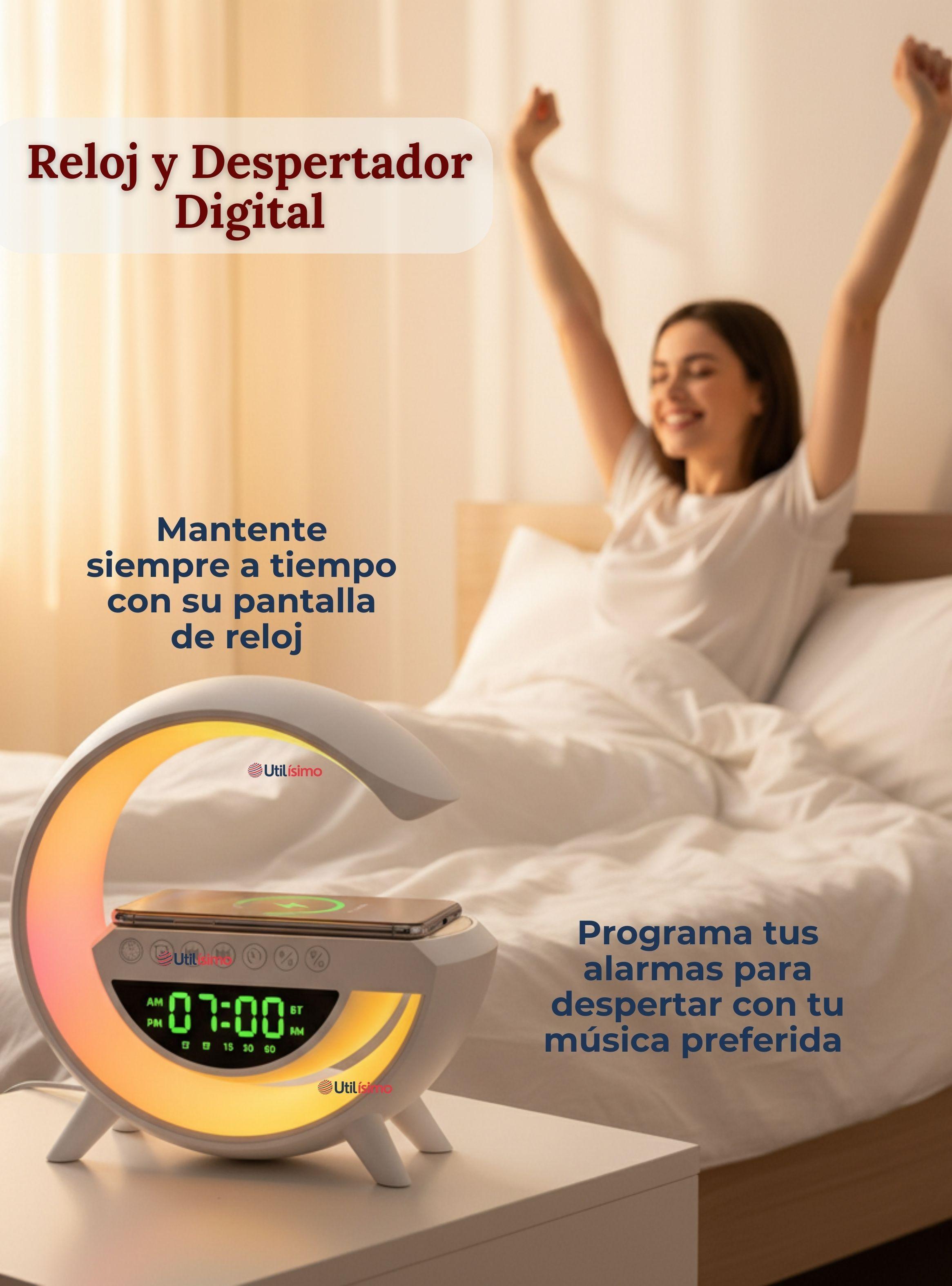 Lámpara Inteligente De Mesa con Luces y Bluetooth Cargador Reloj-7