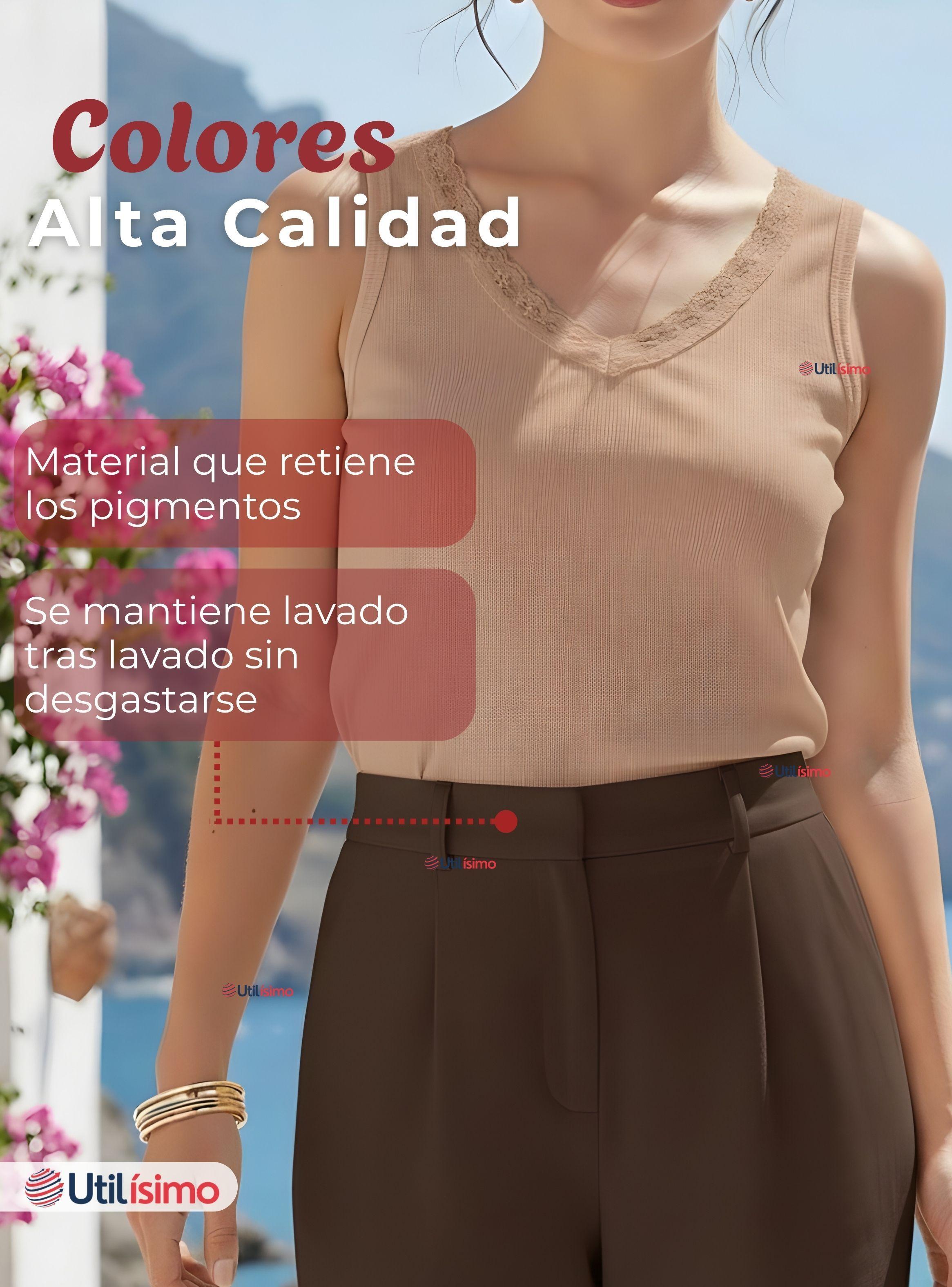 Pack 3 Camiseta Polera Sin Mangas Tela Acanalada de Algodón Cuello V Mujer Color Surtido-7