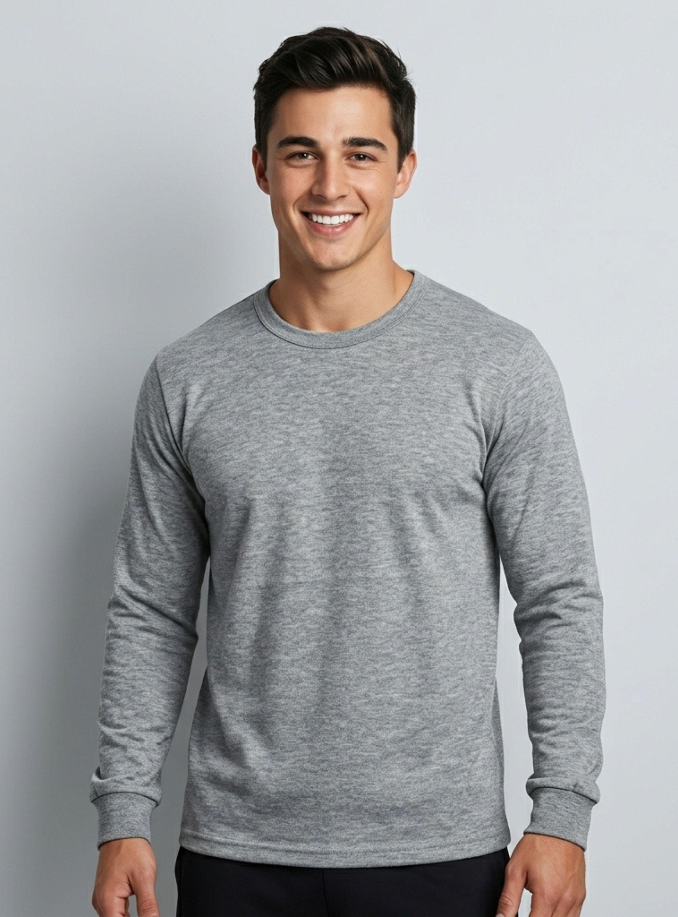 Pack 6 Camisetas Poleras de Algodón Primera Capa Manga Larga Hombre Cuello Redondo-0