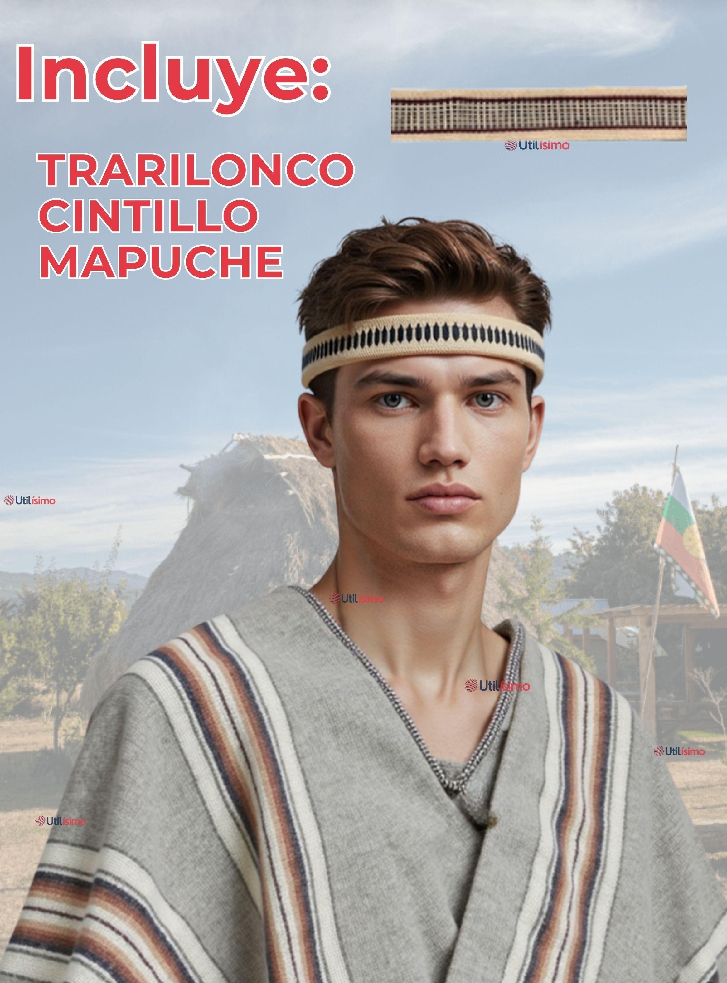 Set Poncho Manta Mapuche +Trarilonco Fiestas Patrias-3