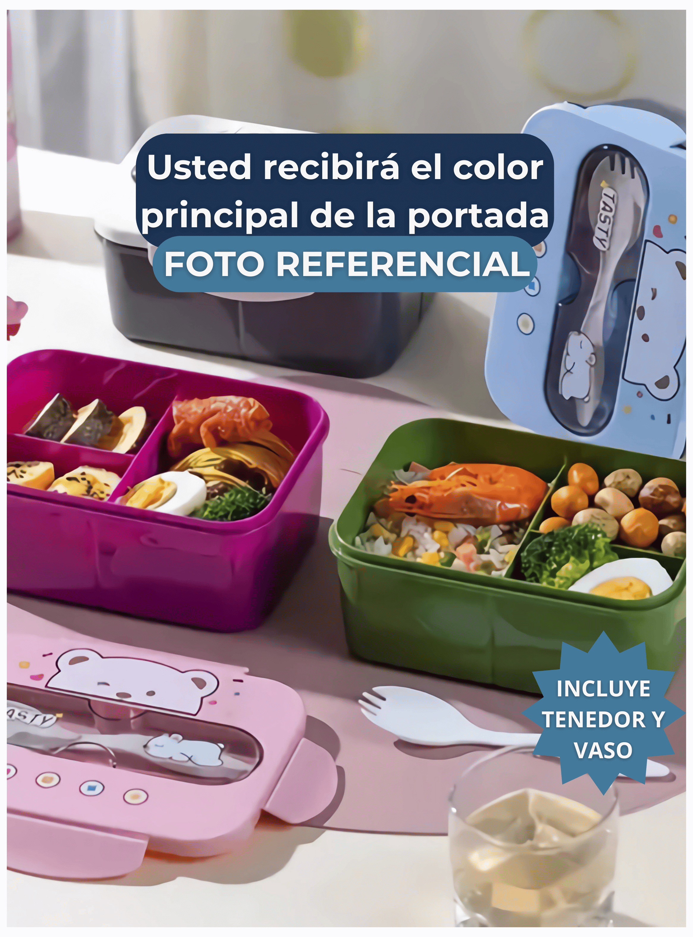 Fiambrera Contenedor Osito 1200 Ml Táper Hermético + Cubiertos y Vaso Infantil Pink-4