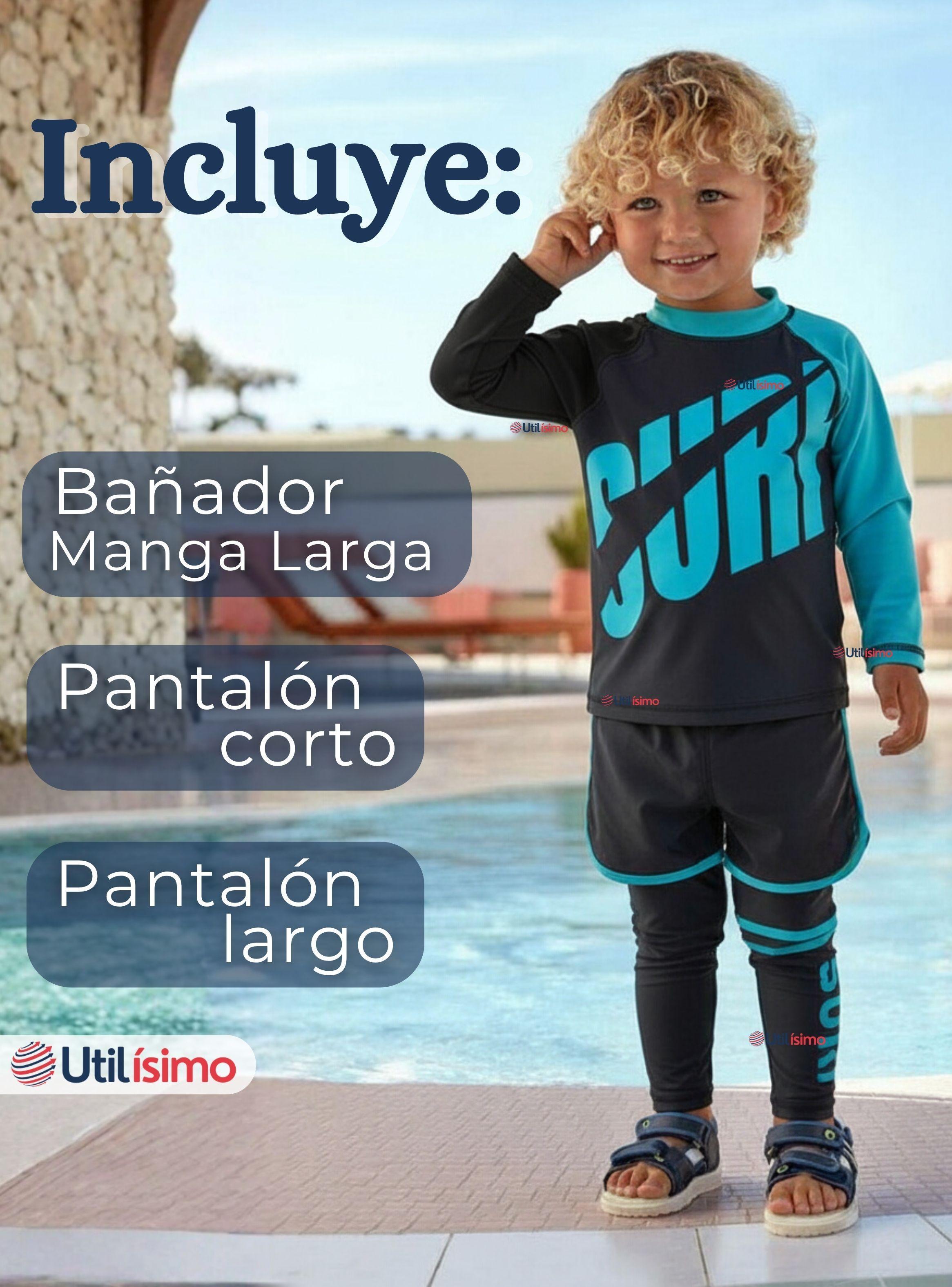Traje de Baño Manga Larga Pantalón Largo Pantalón Corto 3 Piezas Niños de 3 a 11 años Black -1