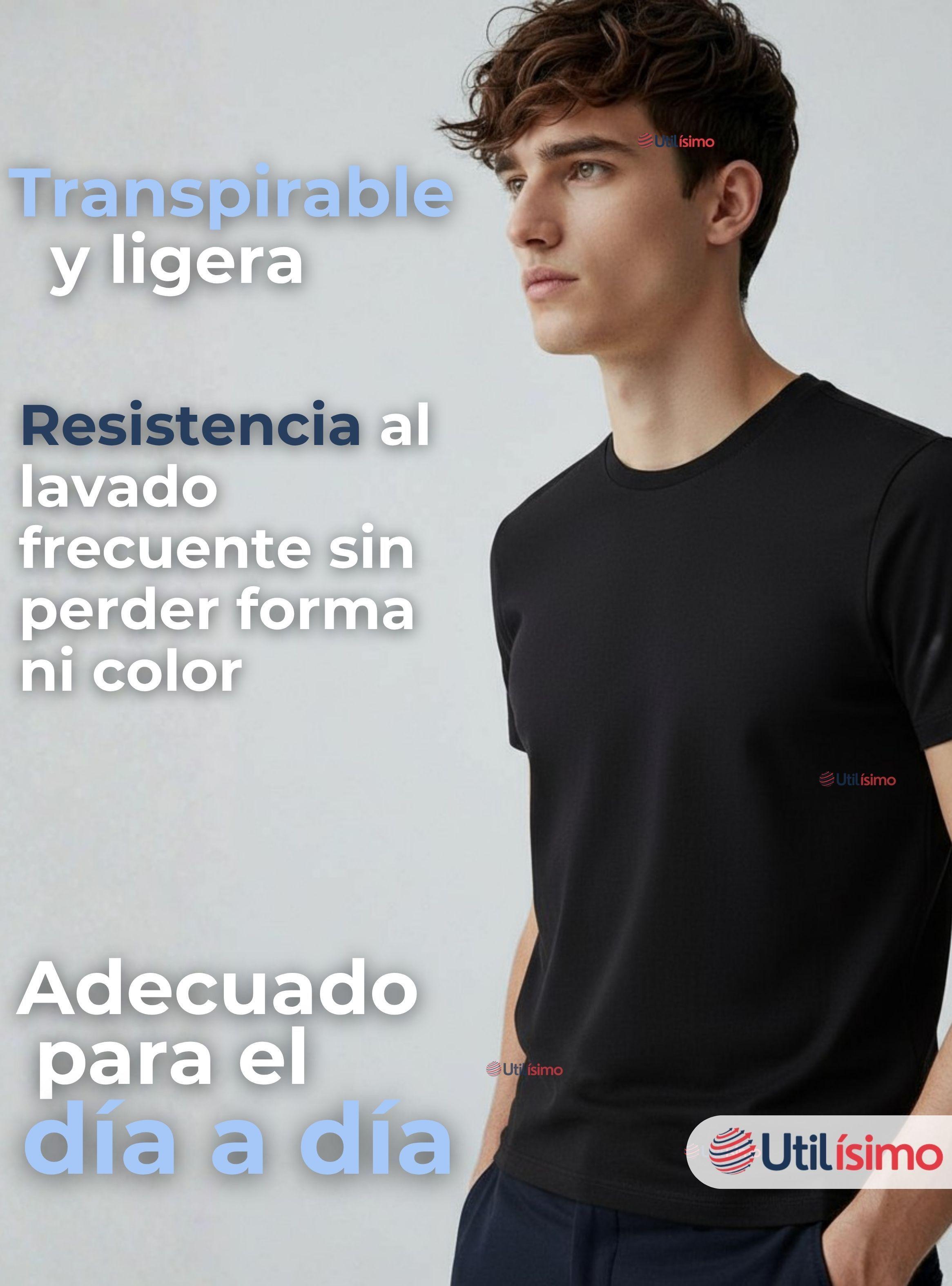 Pack 3 Camisetas Poleras 100% Bambú Básicas Elástica Hombre Colores Surtidos-5