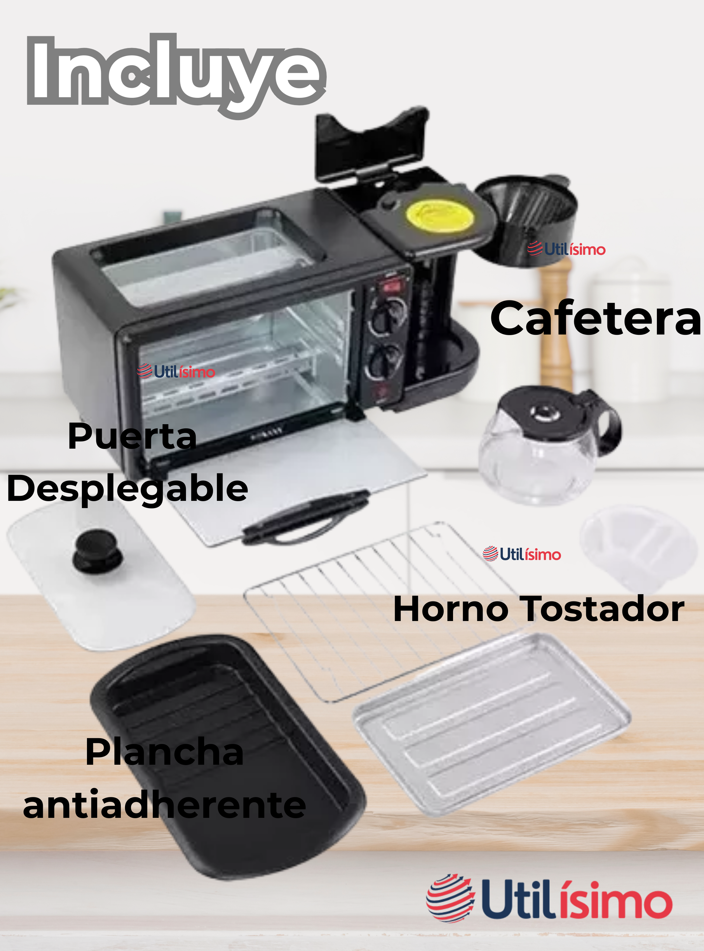Maquina Desayuno Multifuncional 3 En 1 Horno Cafetera Sartén antiadherente -3