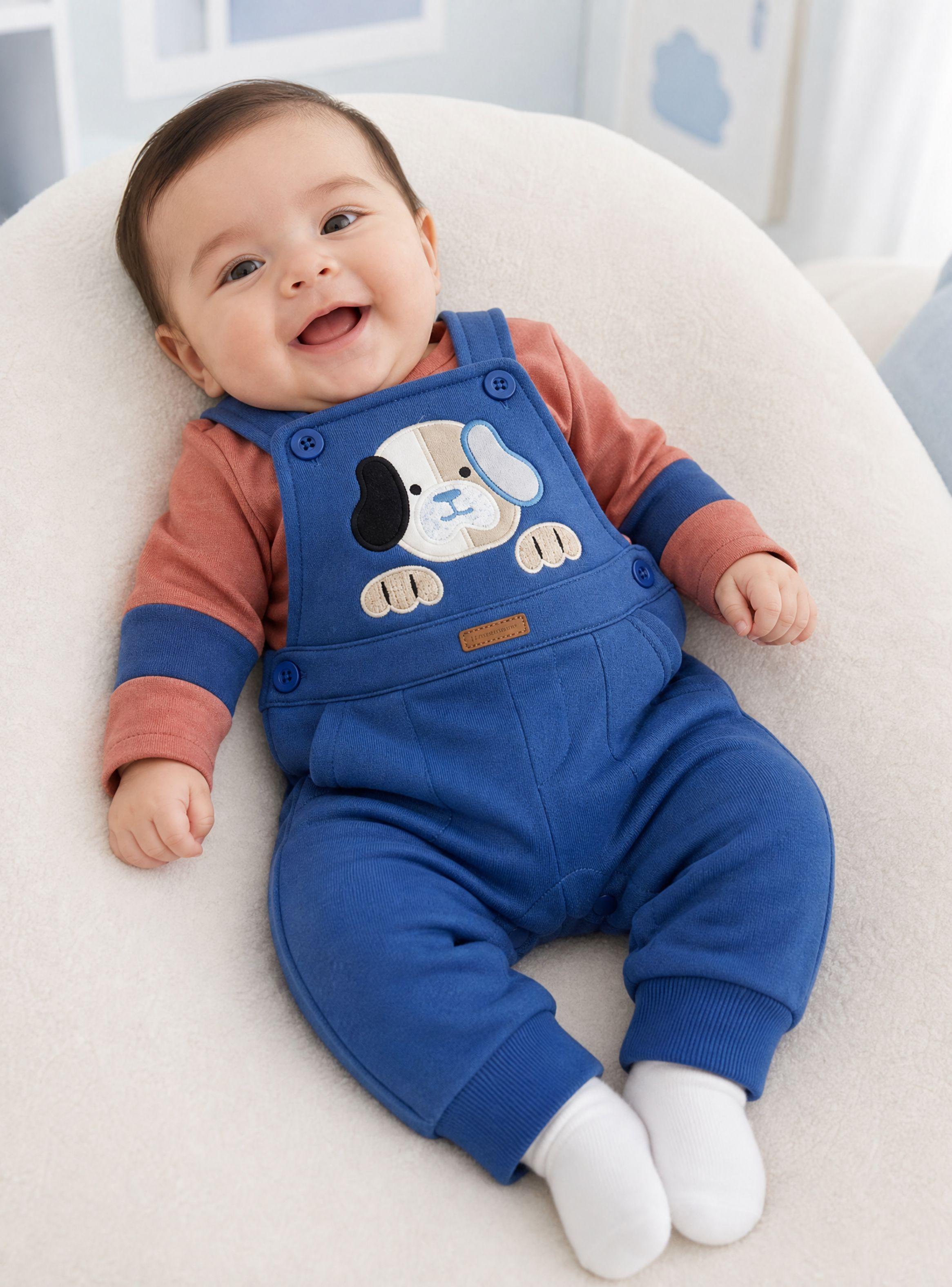 Conjunto 2 Piezas Jardinera Polera Manga Larga 100% Algodón Bebé Niño Jumper Tedmimak Adorable Puppy-0