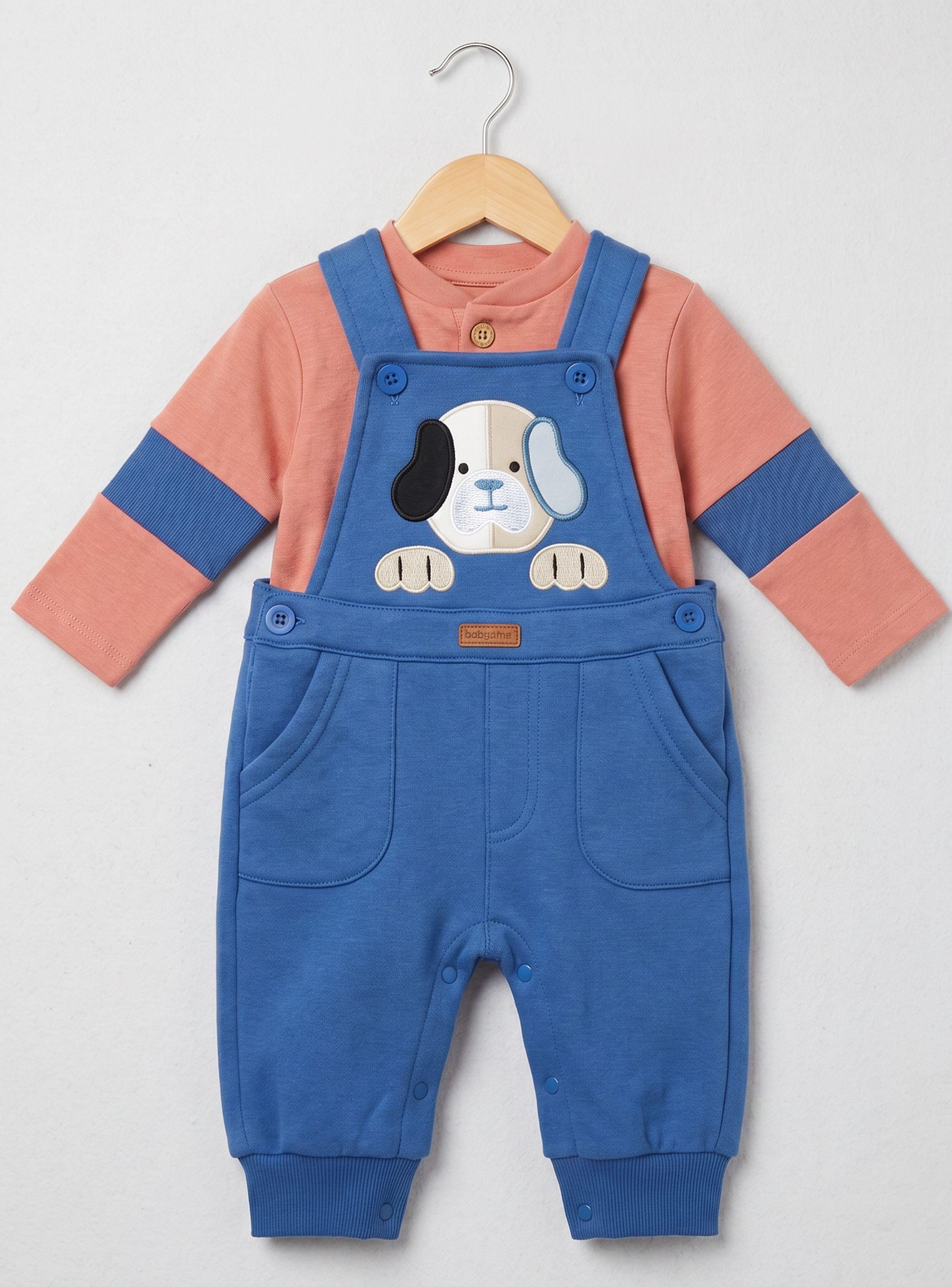 Conjunto 2 Piezas Jardinera Polera Manga Larga 100% Algodón Bebé Niño Jumper Tedmimak Adorable Puppy-1